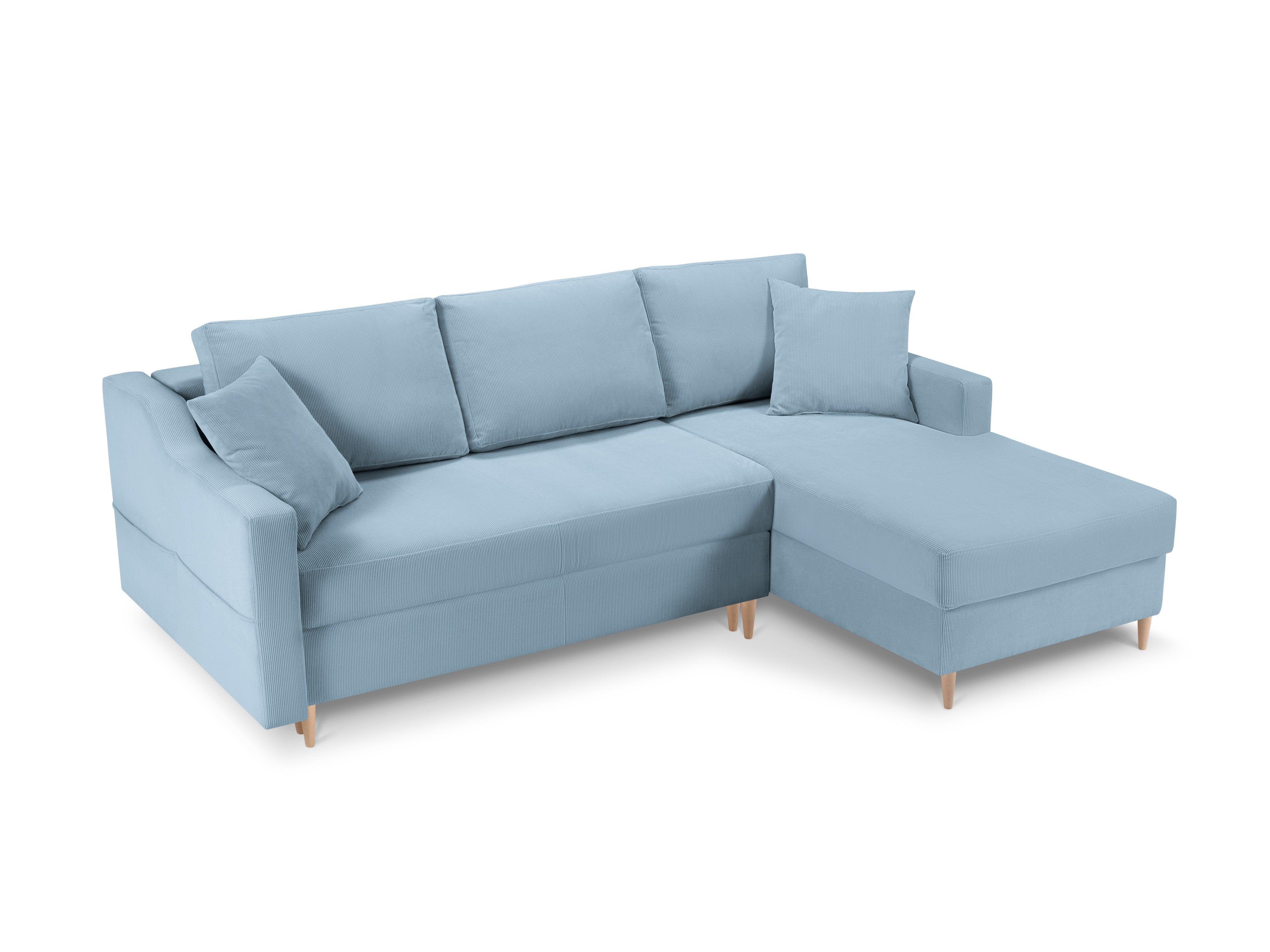 Narożnik prawostronny sztruksowy z funkcją spania ROSE jasnoniebieski Mazzini Sofas Eye on Design