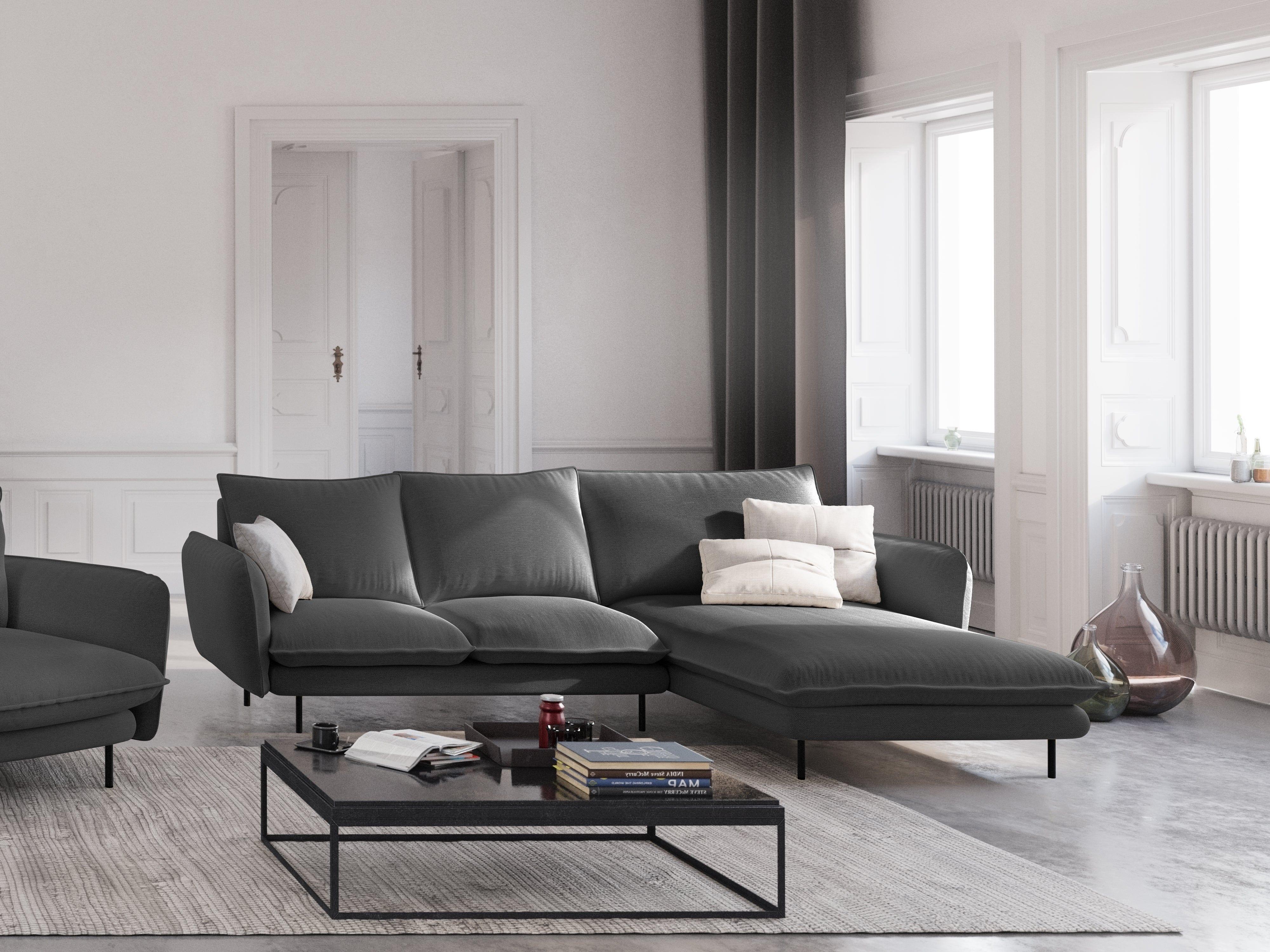 Narożnik prawostronny 5-osobowy VIENNA ciemnoszary szenil z czarną podstawą – Cosmopolitan Design