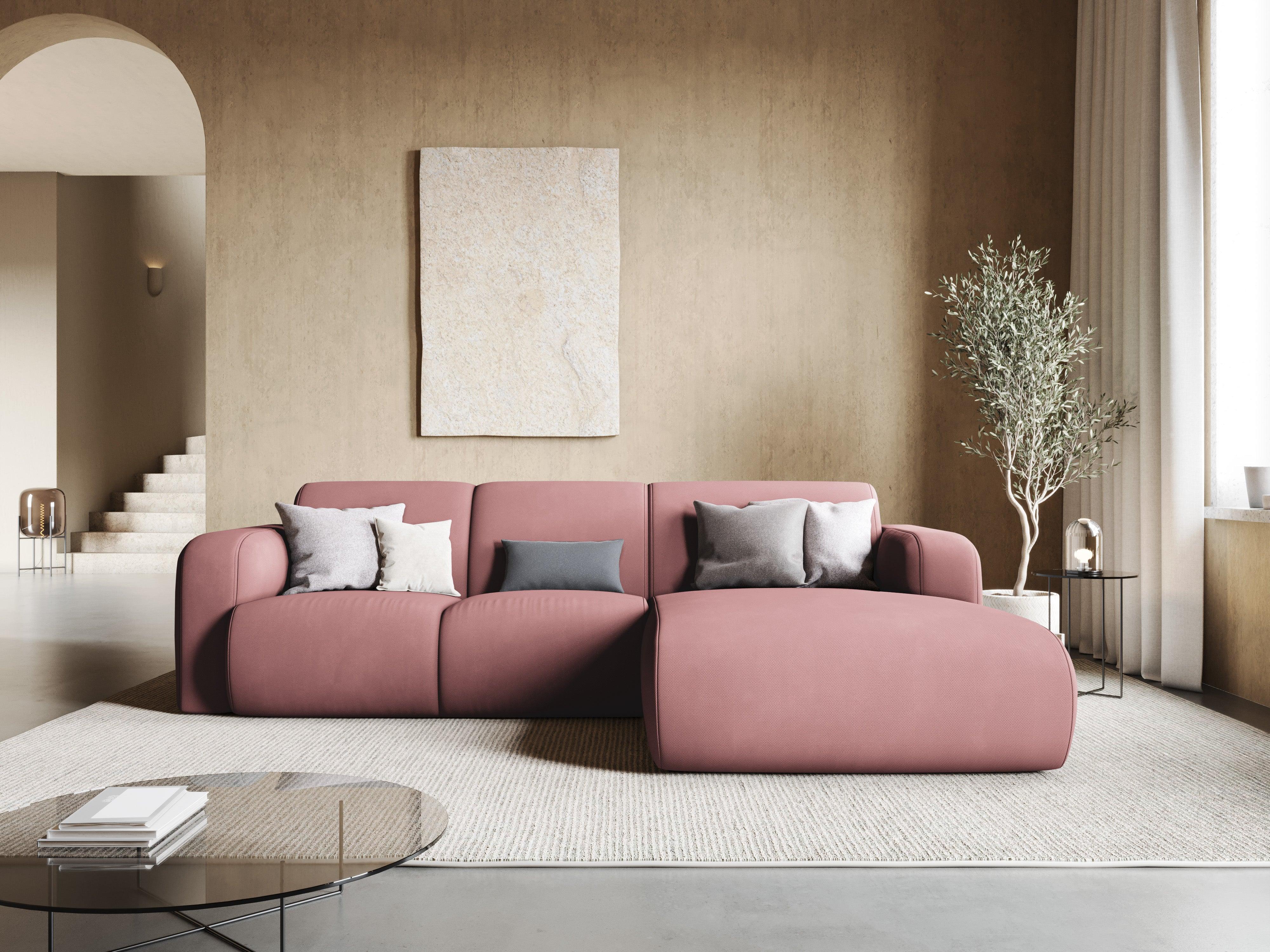 Narożnik prawostronny w tkaninie chenillowej 4-osobowy LOLA różowy Windsor & Co Eye on Design