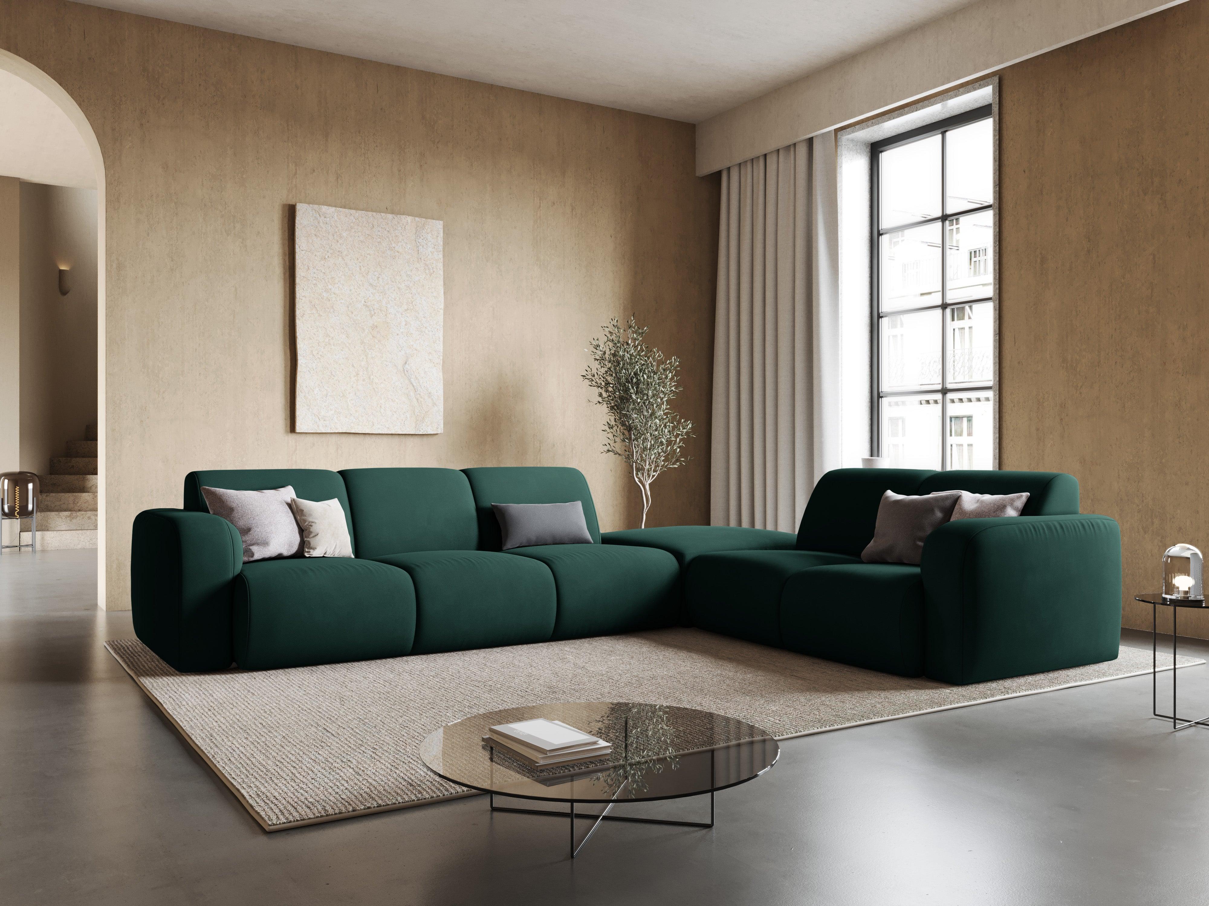 Narożnik prawostronny w tkaninie chenillowej 6-osobowy LOLA butelkowa zieleń Windsor & Co Eye on Design