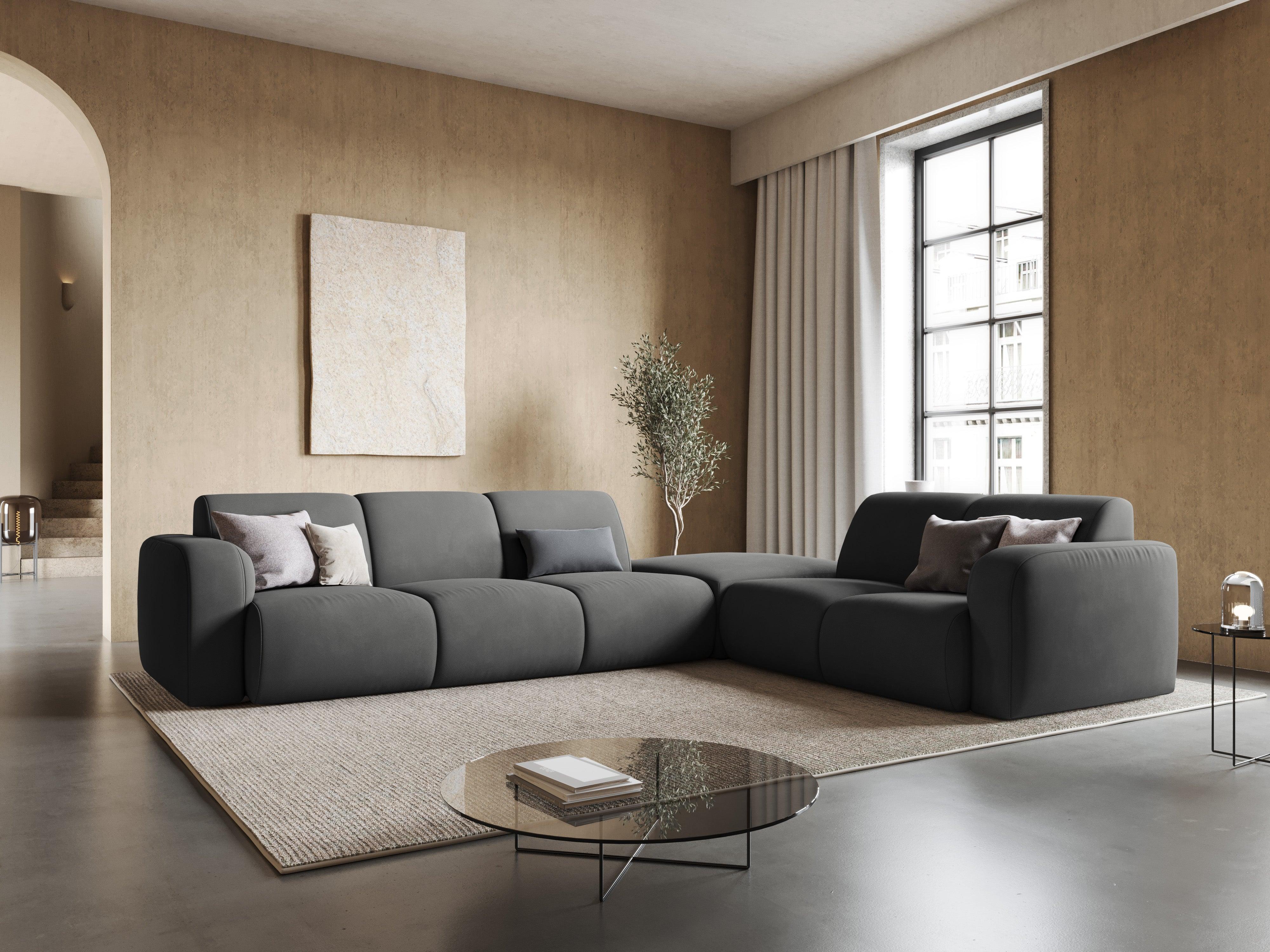 Narożnik prawostronny w tkaninie chenillowej 6-osobowy LOLA ciemnoszary Windsor & Co Eye on Design