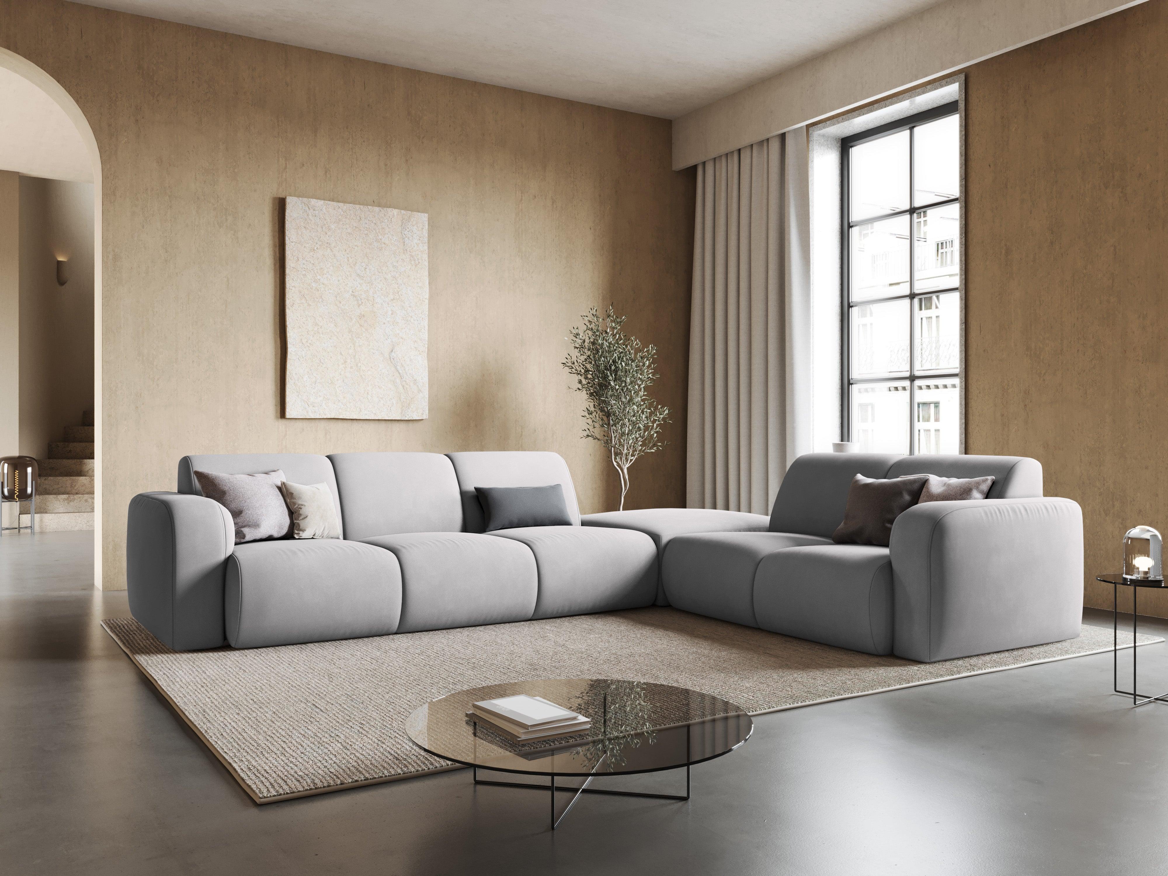 Narożnik prawostronny w tkaninie chenillowej 6-osobowy LOLA jasnoszary Windsor & Co Eye on Design