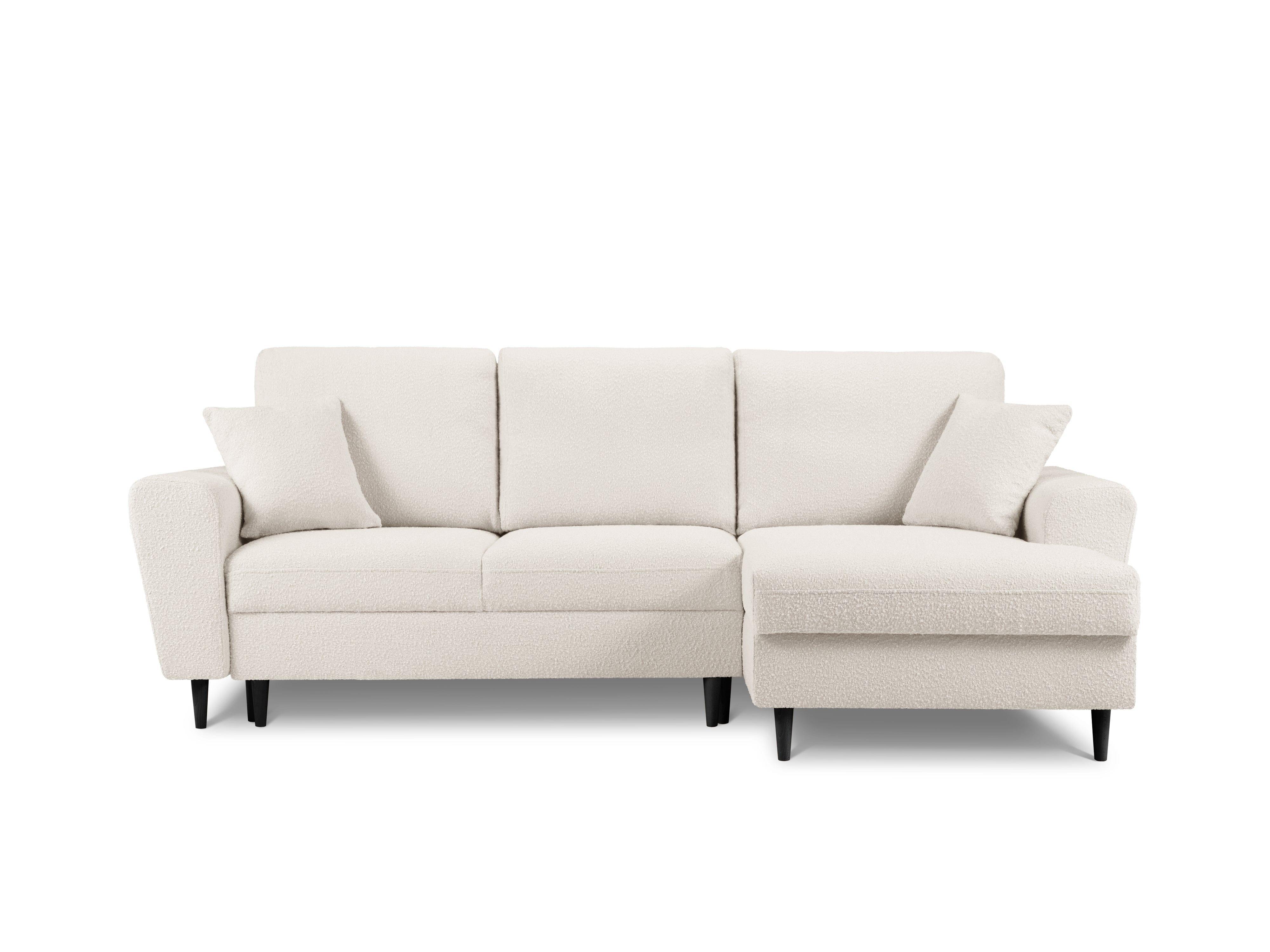 Narożnik prawostronny z funkcją spania KYOTO beżowy bouclé z czarną podstawą Cosmopolitan Design Eye on Design
