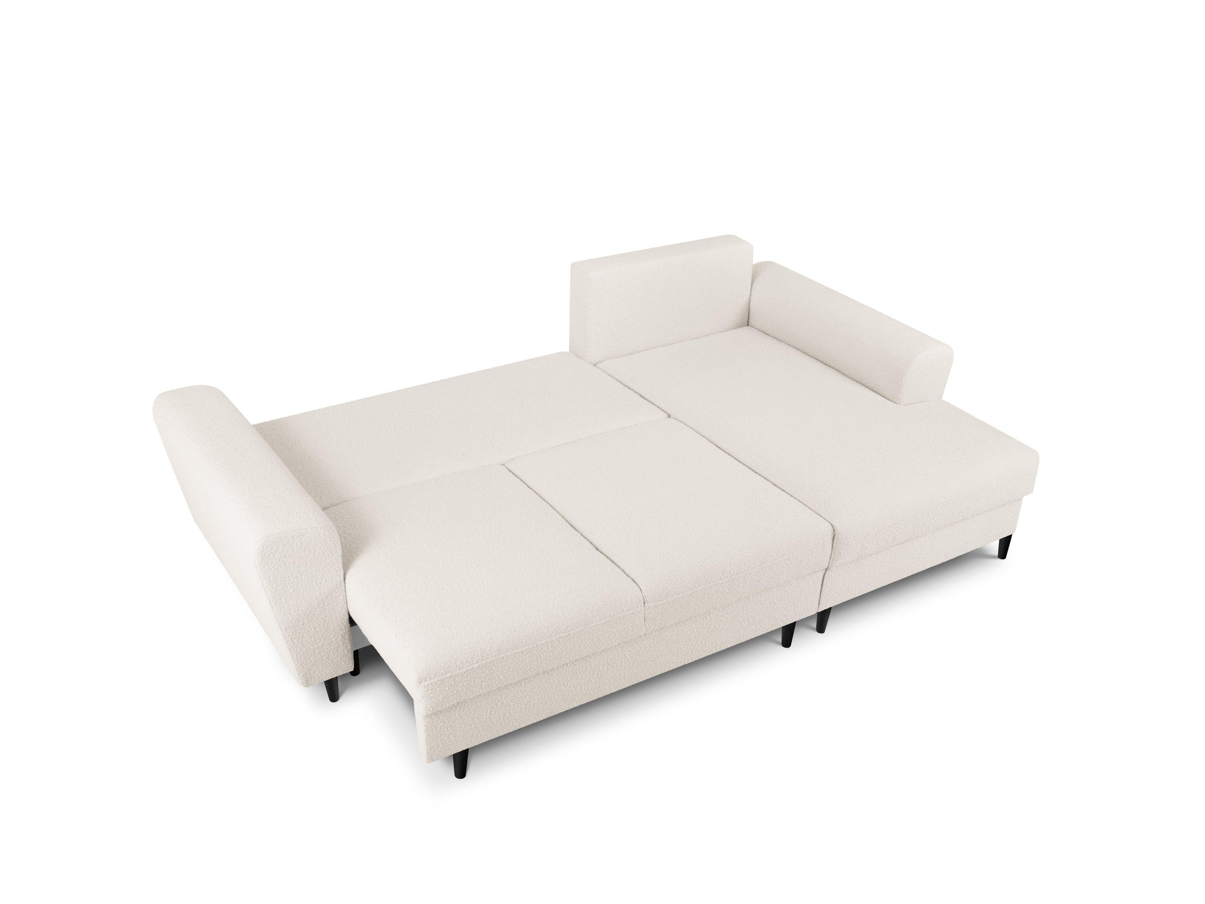 Narożnik prawostronny z funkcją spania KYOTO beżowy bouclé z czarną podstawą Cosmopolitan Design Eye on Design