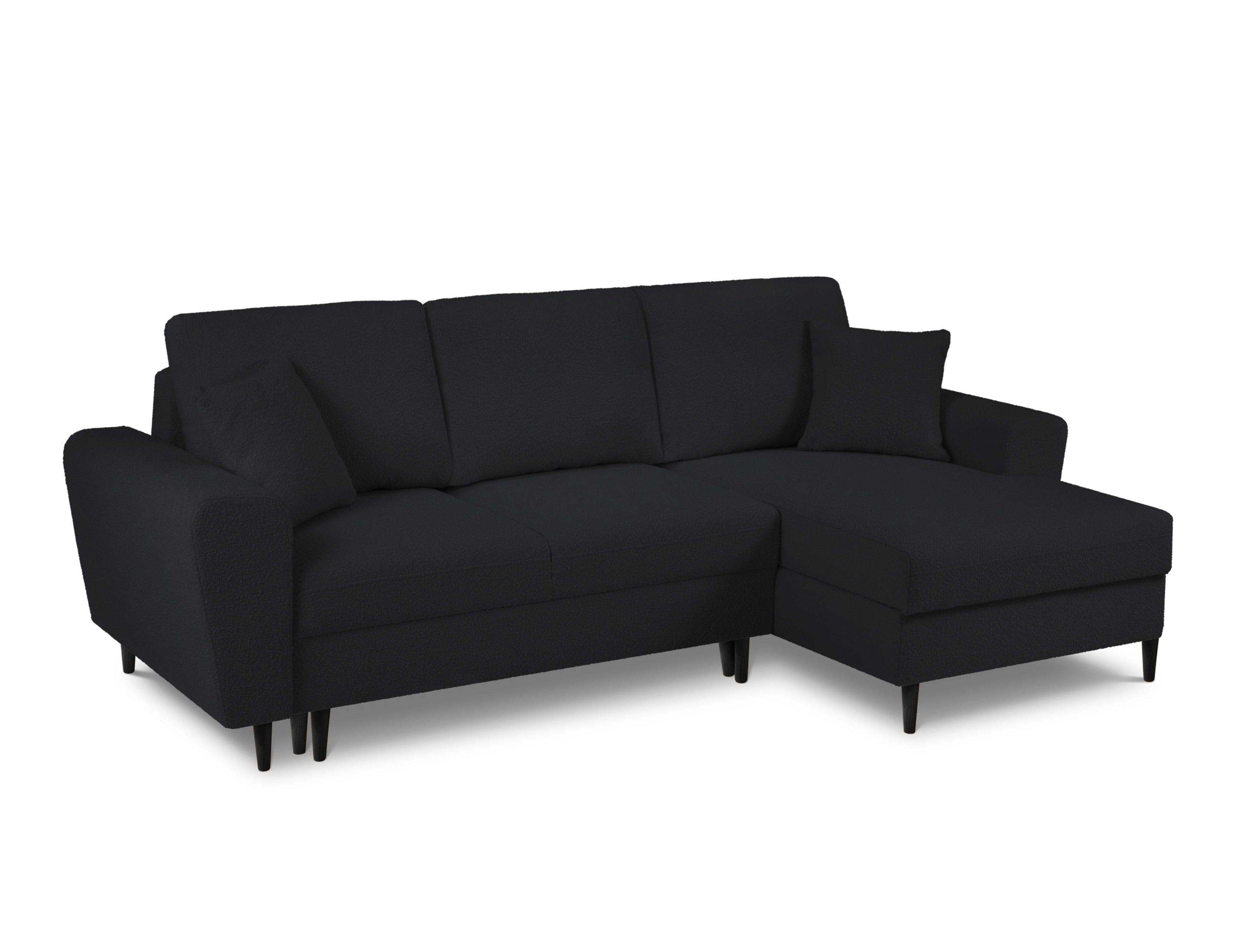 Narożnik prawostronny z funkcją spania KYOTO czarny bouclé z czarną podstawą Cosmopolitan Design Eye on Design