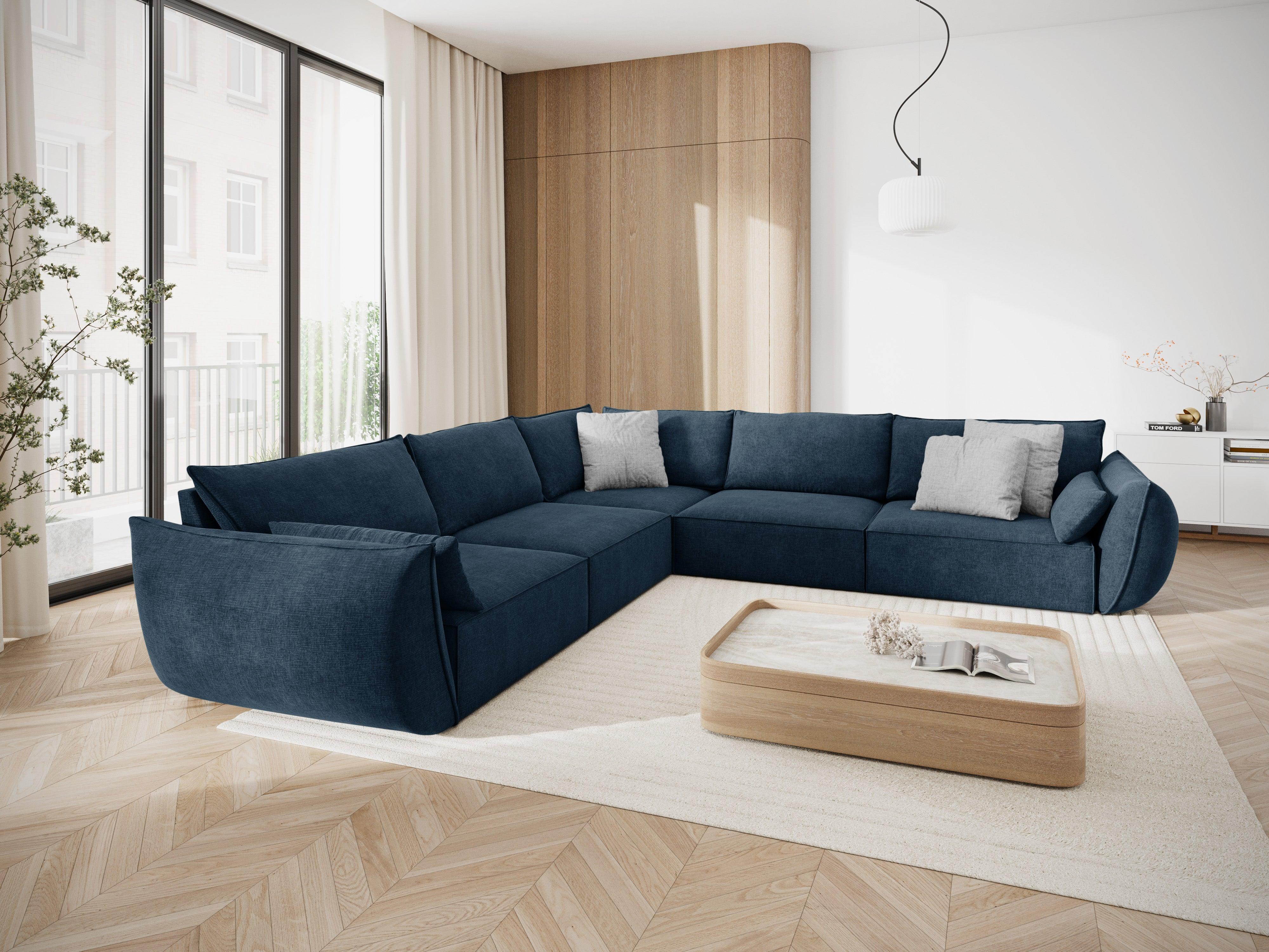 Narożnik symetryczny w tkaninie szenilowej VANDA granat królewski Mazzini Sofas Eye on Design