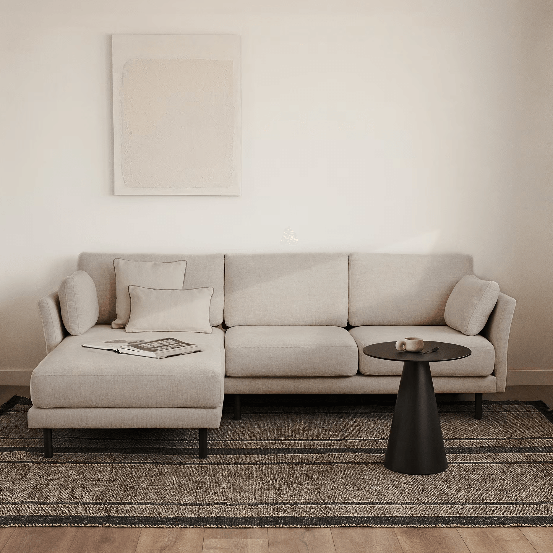 Narożnik uniwersalny GILMA perłowy z czarną podstawą La Forma Eye on Design