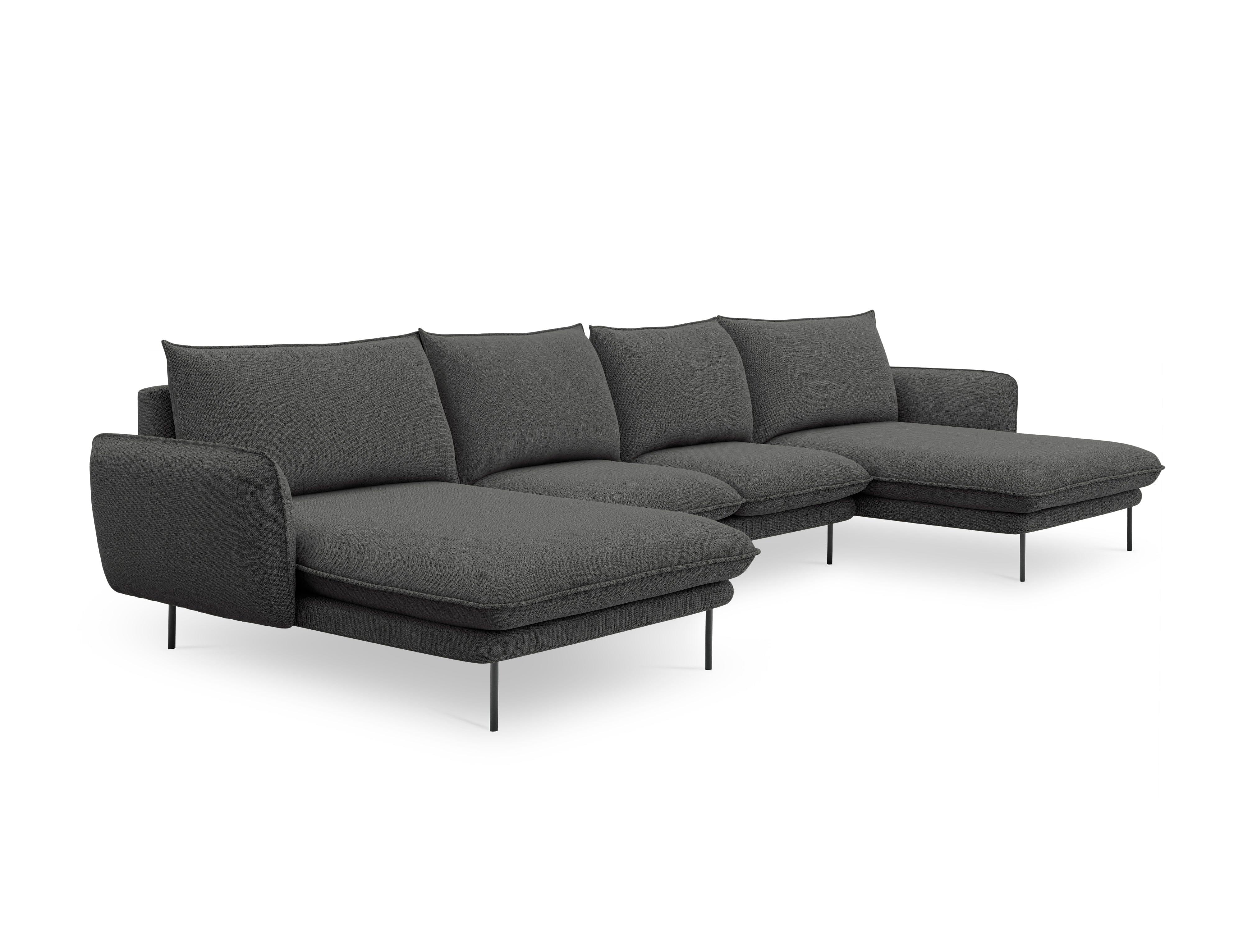 Sofa panoramiczna 6-osobowa VIENNA ciemnoszary szenil z czarną podstawą – Cosmopolitan Design