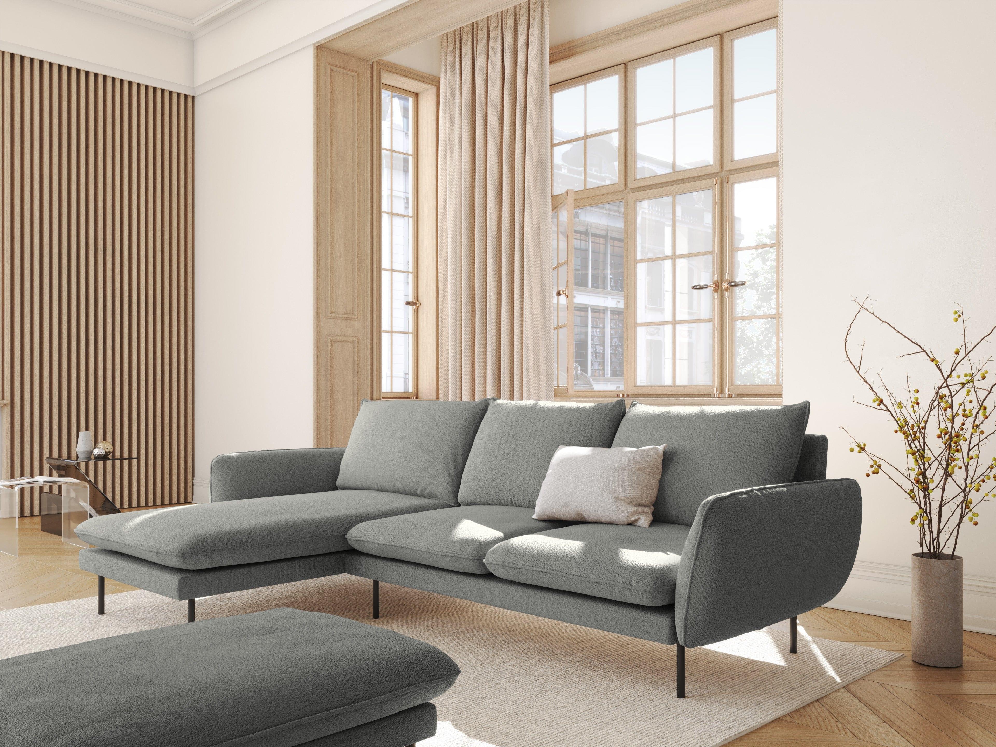 Narożnik lewostronny 5-osobowy VIENNA szary boucle z czarną podstawą – Cosmopolitan Design