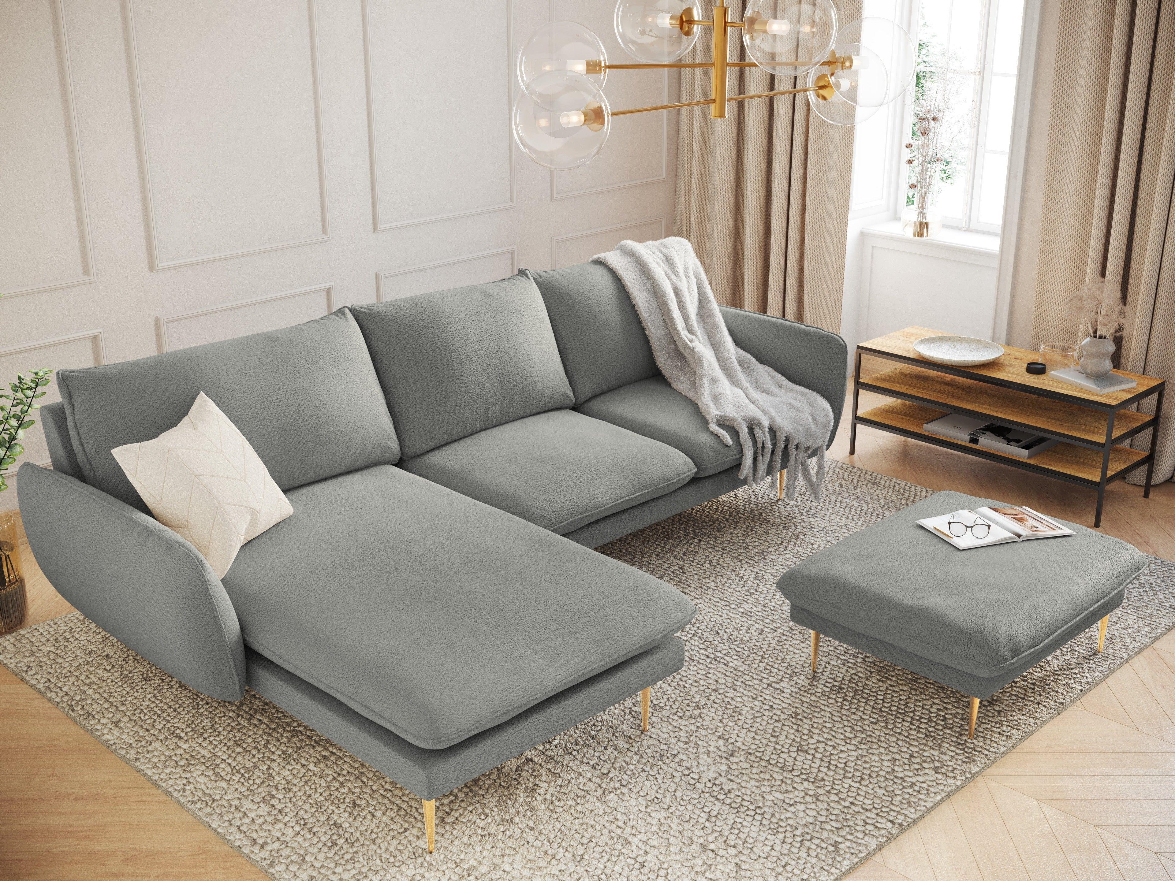 Narożnik w tkaninie boucle lewostronny VIENNA szary ze złotą podstawą Cosmopolitan Design Eye on Design