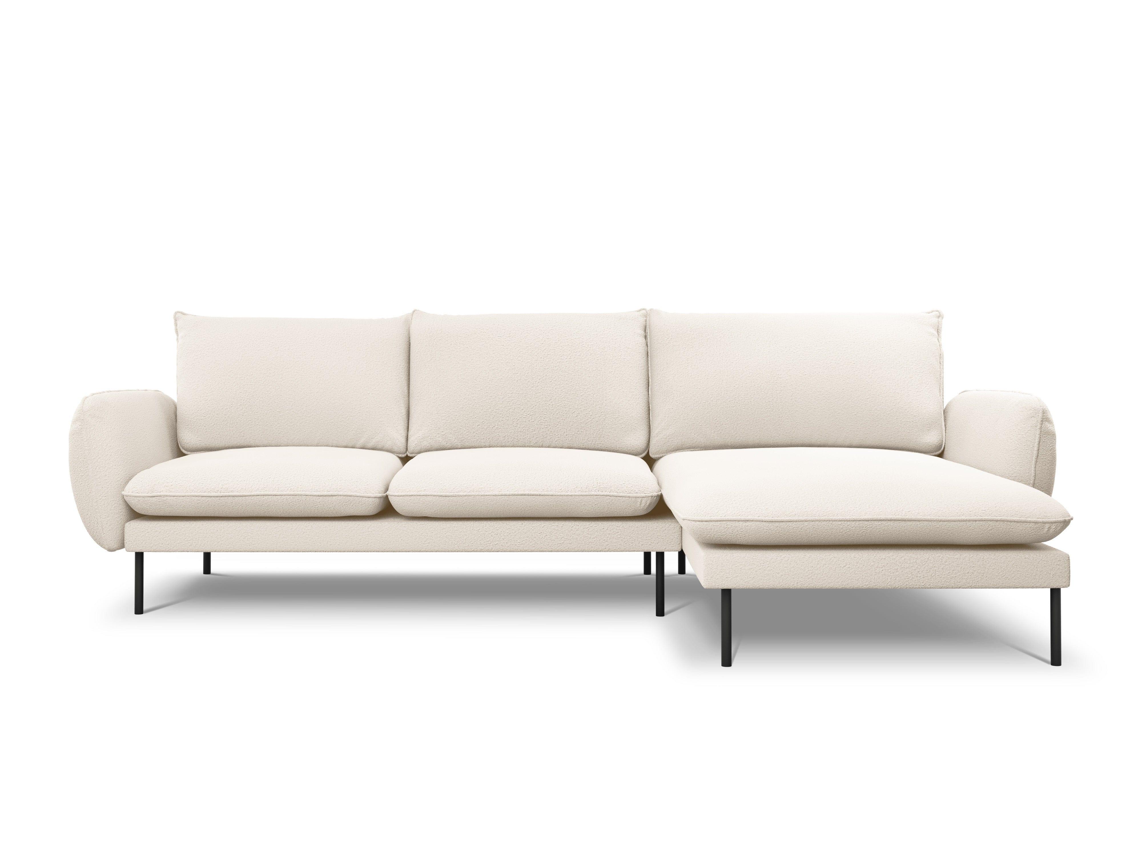 Narożnik w tkaninie boucle prawostronny VIENNA beżowy z czarną podstawą Cosmopolitan Design Eye on Design