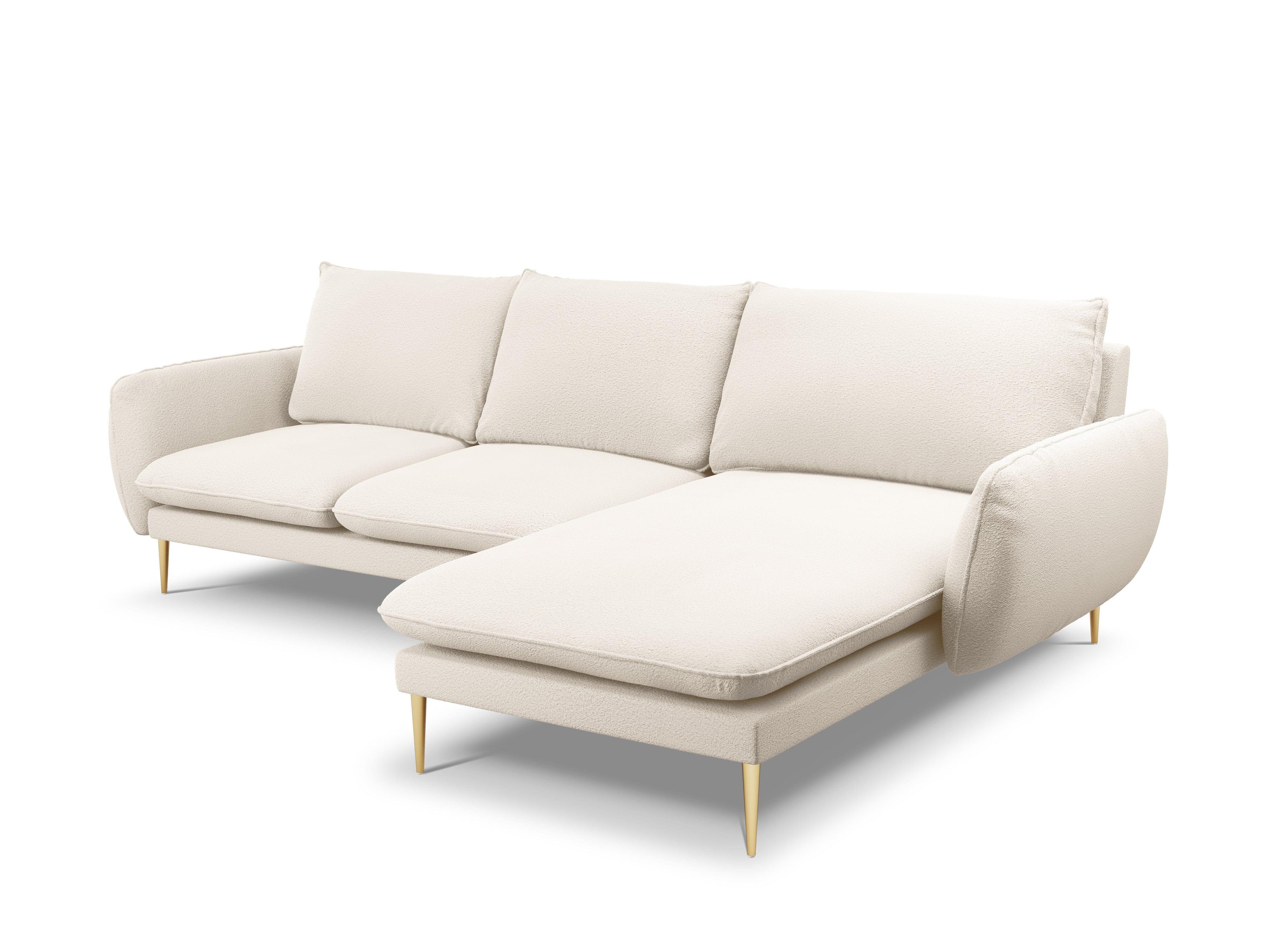 Narożnik w tkaninie boucle prawostronny VIENNA beżowy ze złotą podstawą Cosmopolitan Design Eye on Design