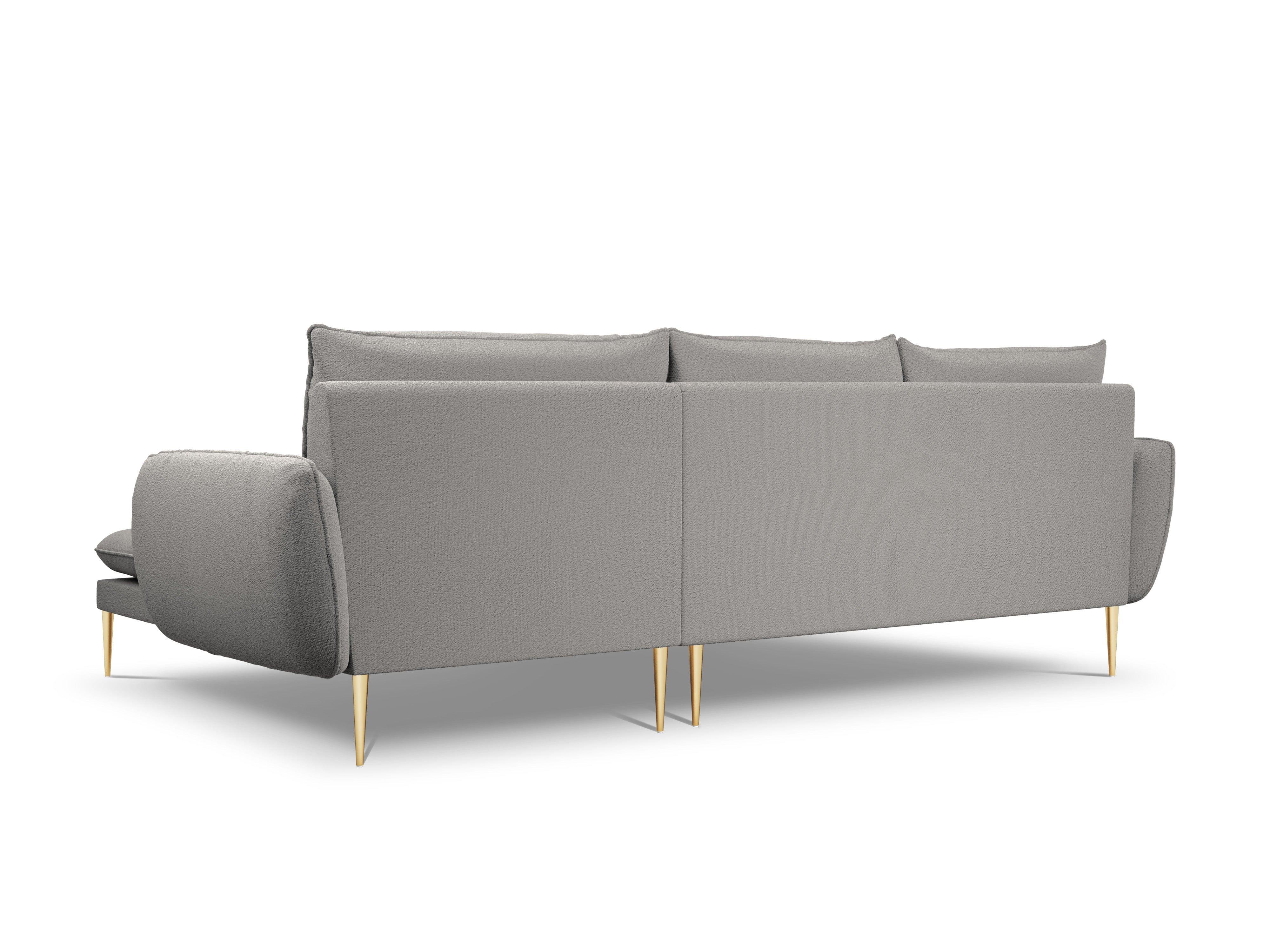 Narożnik w tkaninie boucle prawostronny VIENNA szary ze złotą podstawą Cosmopolitan Design Eye on Design
