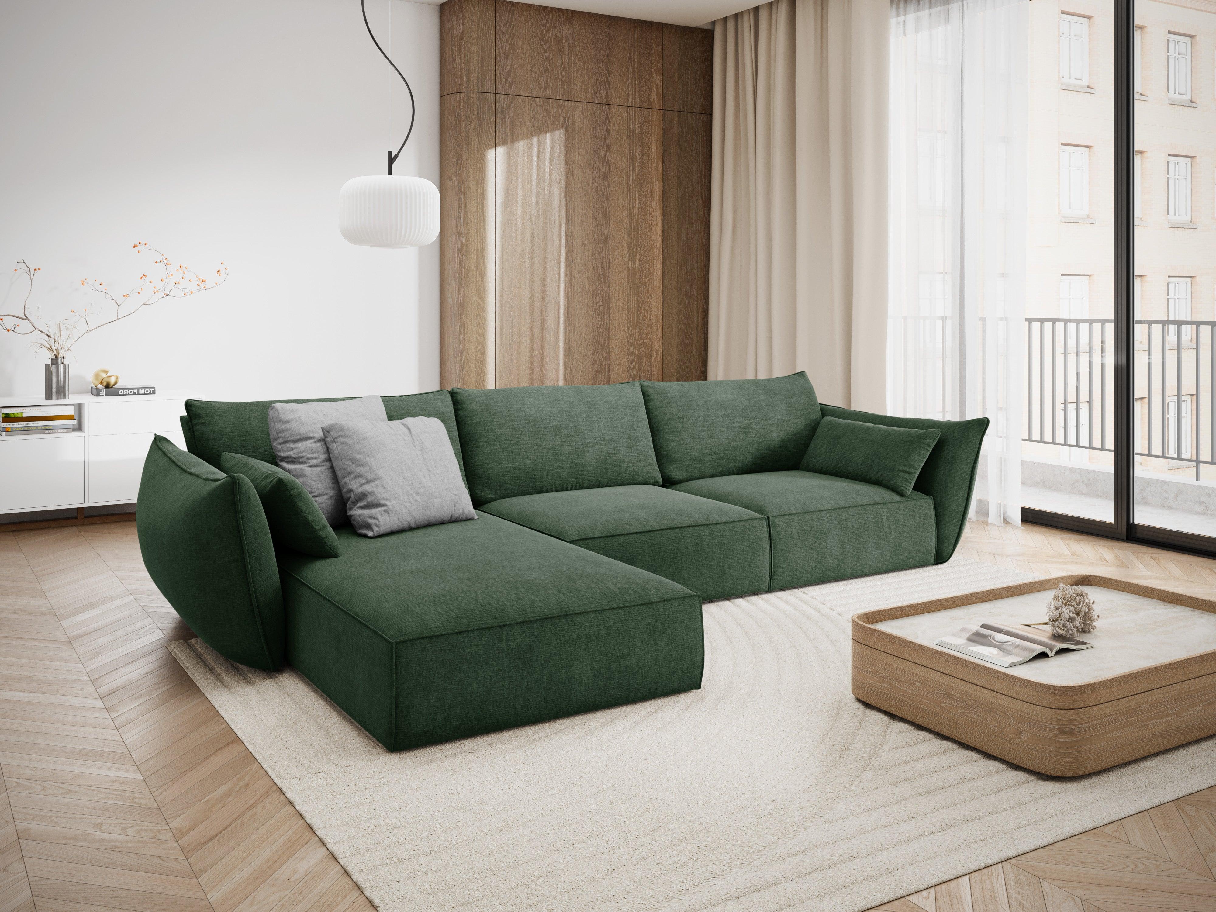 Narożnik w tkaninie szenilowej lewostronny 4-osobowy VANDA butelkowa zieleń Mazzini Sofas Eye on Design