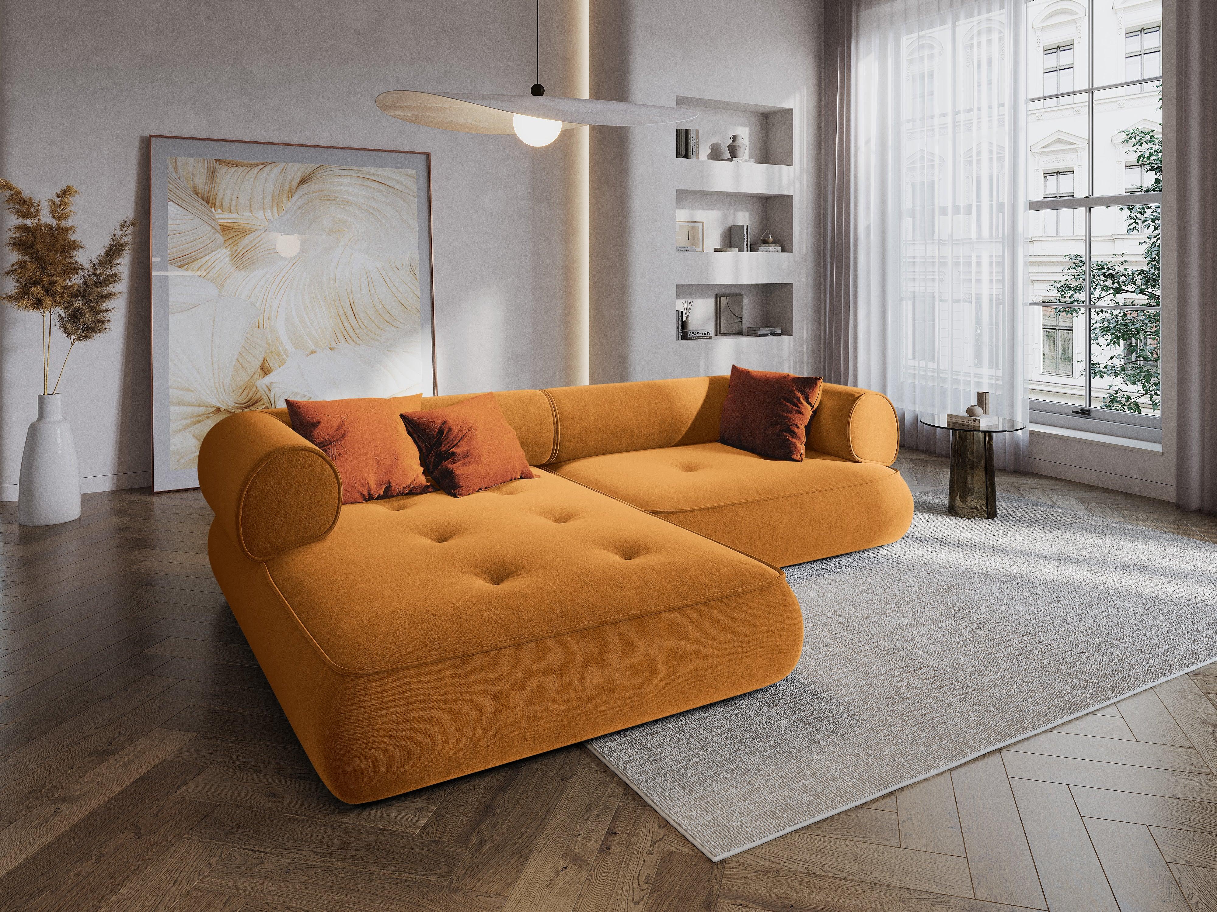 Narożnik w tkaninie szenilowej lewostronny LILY musztardowy Maison Heritage Eye on Design