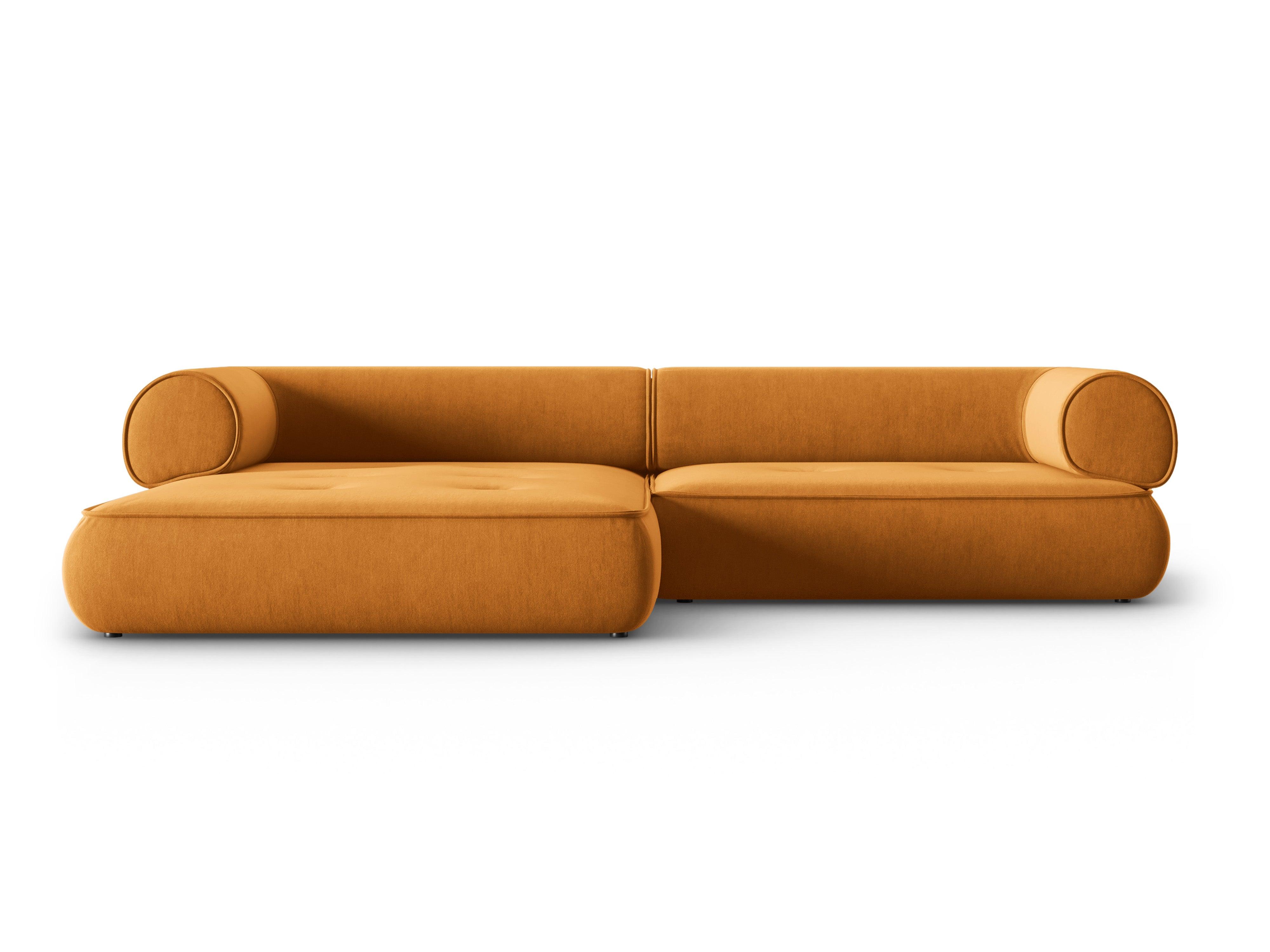 Narożnik w tkaninie szenilowej lewostronny LILY musztardowy Maison Heritage Eye on Design