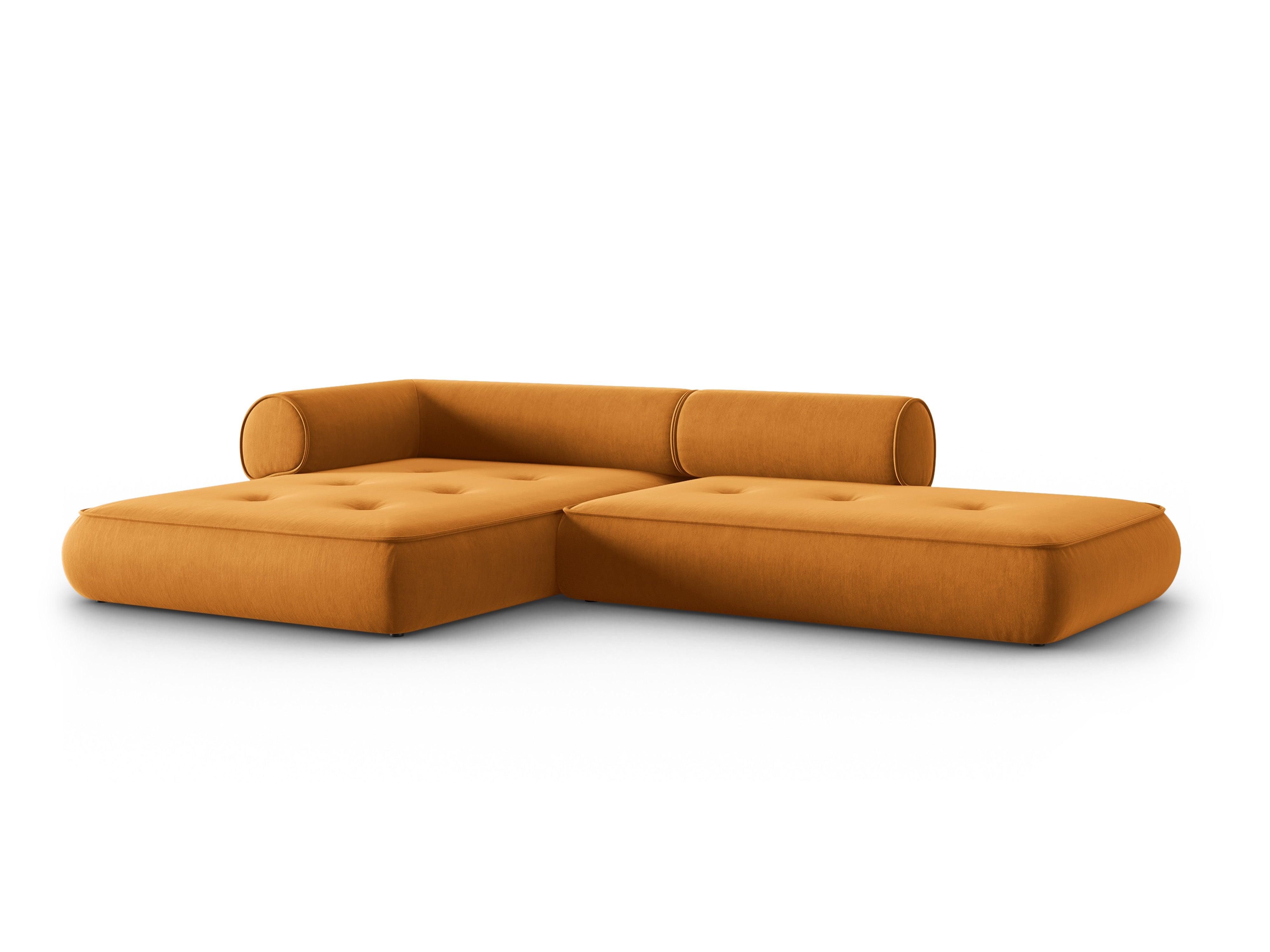 Narożnik w tkaninie szenilowej lewostronny otwarty LILY musztardowy Maison Heritage Eye on Design