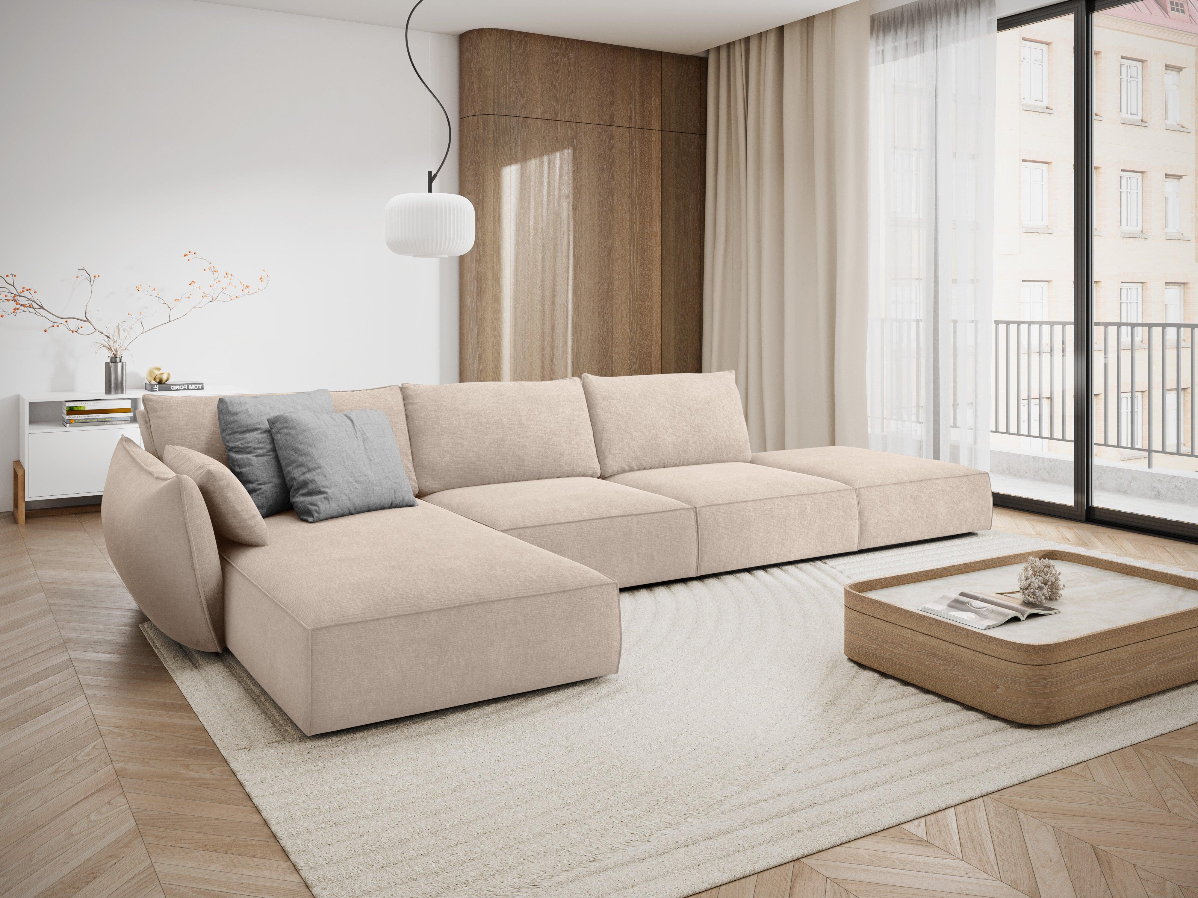 Narożnik w tkaninie szenilowej lewostronny otwarty VANDA beżowy Mazzini Sofas Eye on Design