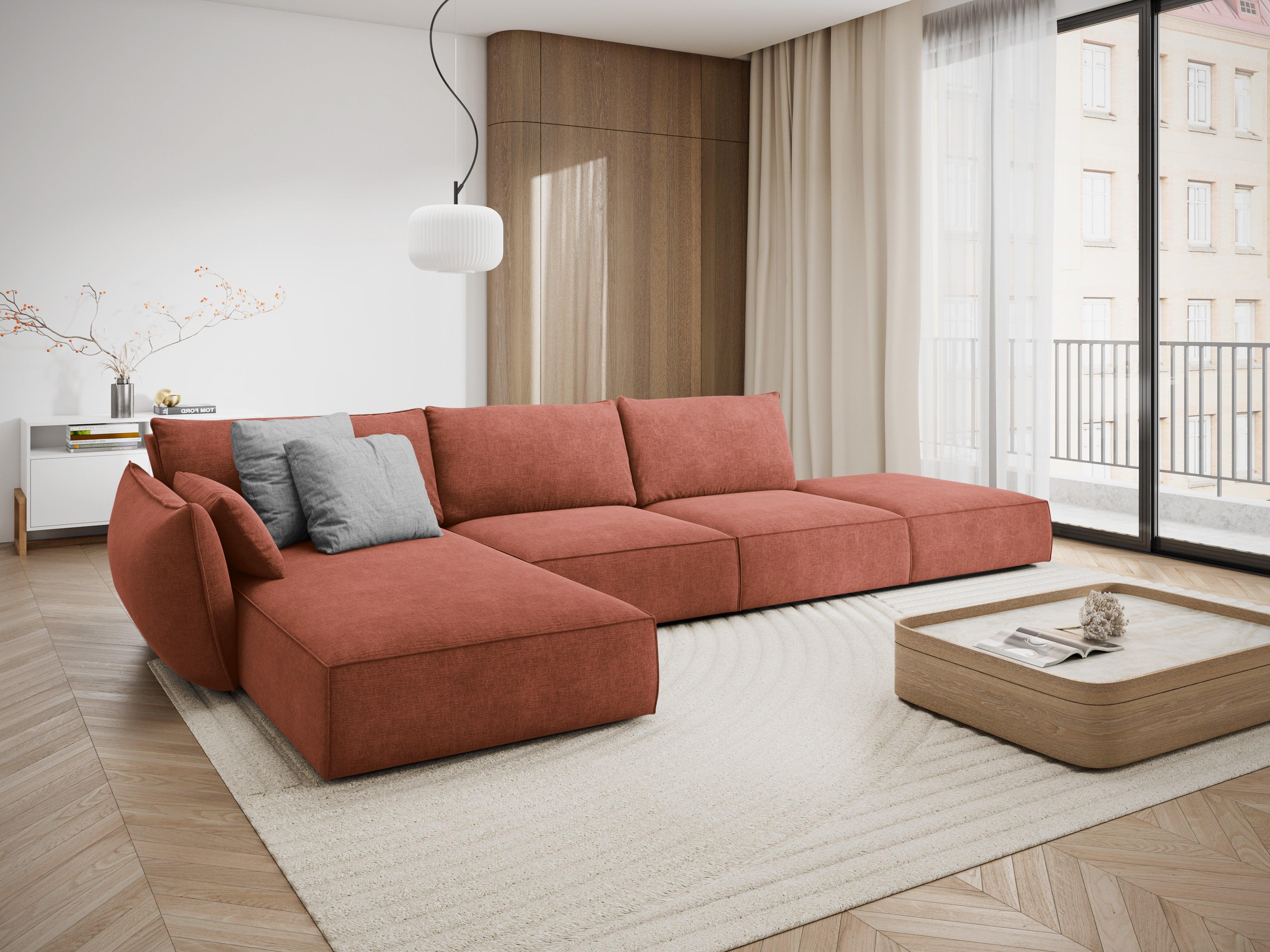 Narożnik w tkaninie szenilowej lewostronny otwarty VANDA terracotta Mazzini Sofas Eye on Design