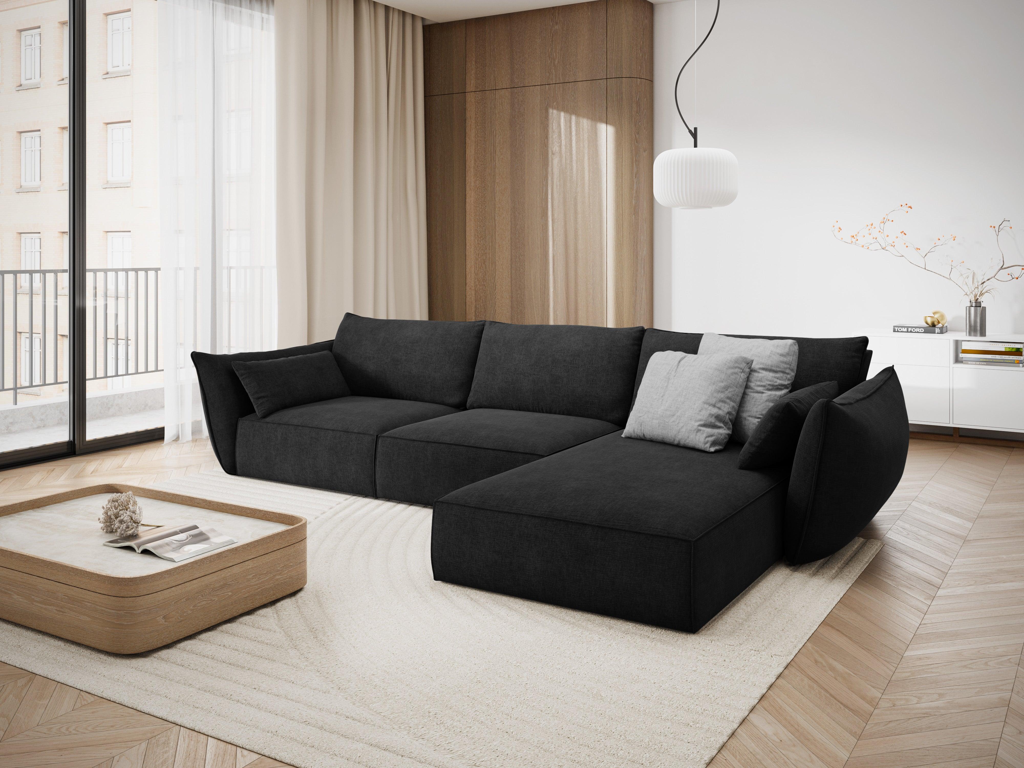 Narożnik w tkaninie szenilowej prawostronny 4-osobowy VANDA czarny Mazzini Sofas Eye on Design