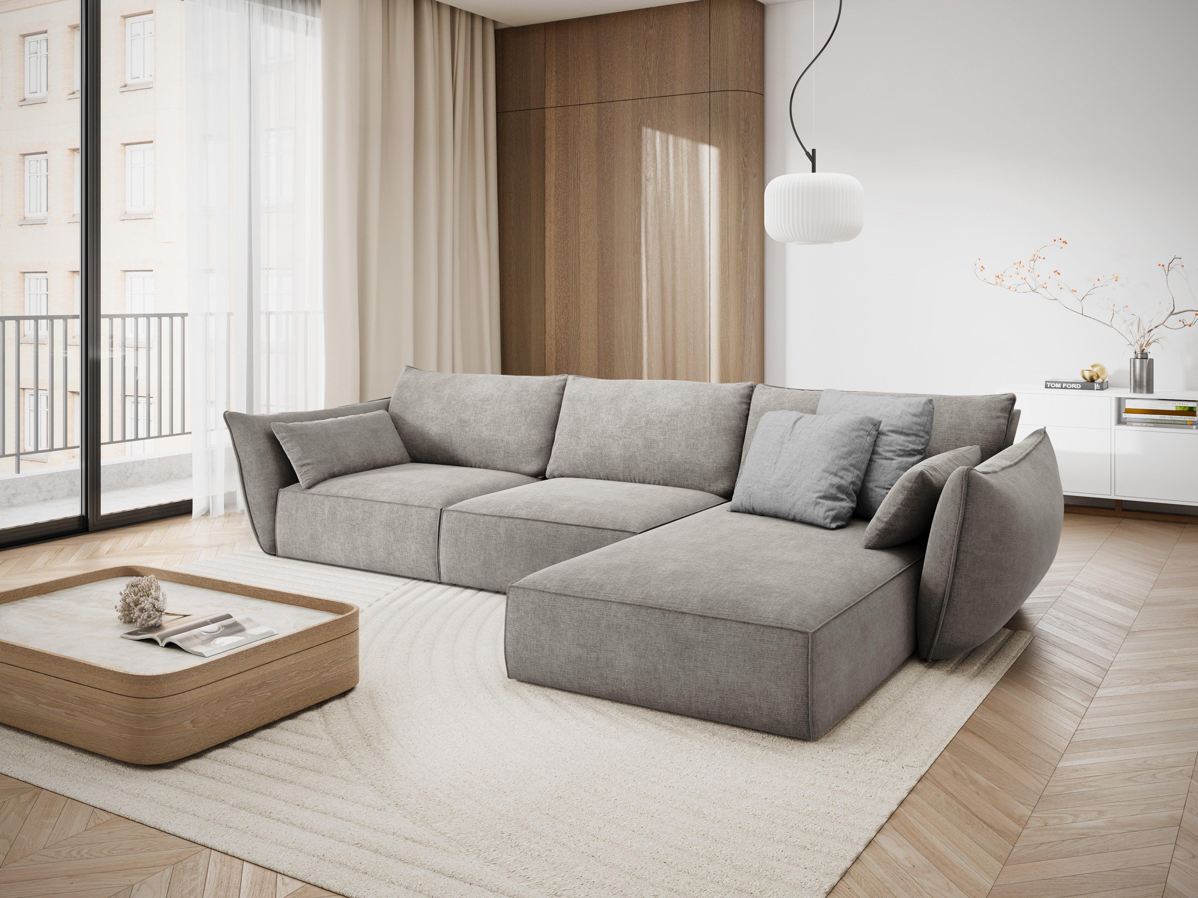 Narożnik w tkaninie szenilowej prawostronny 4-osobowy VANDA jasnoszary Mazzini Sofas Eye on Design