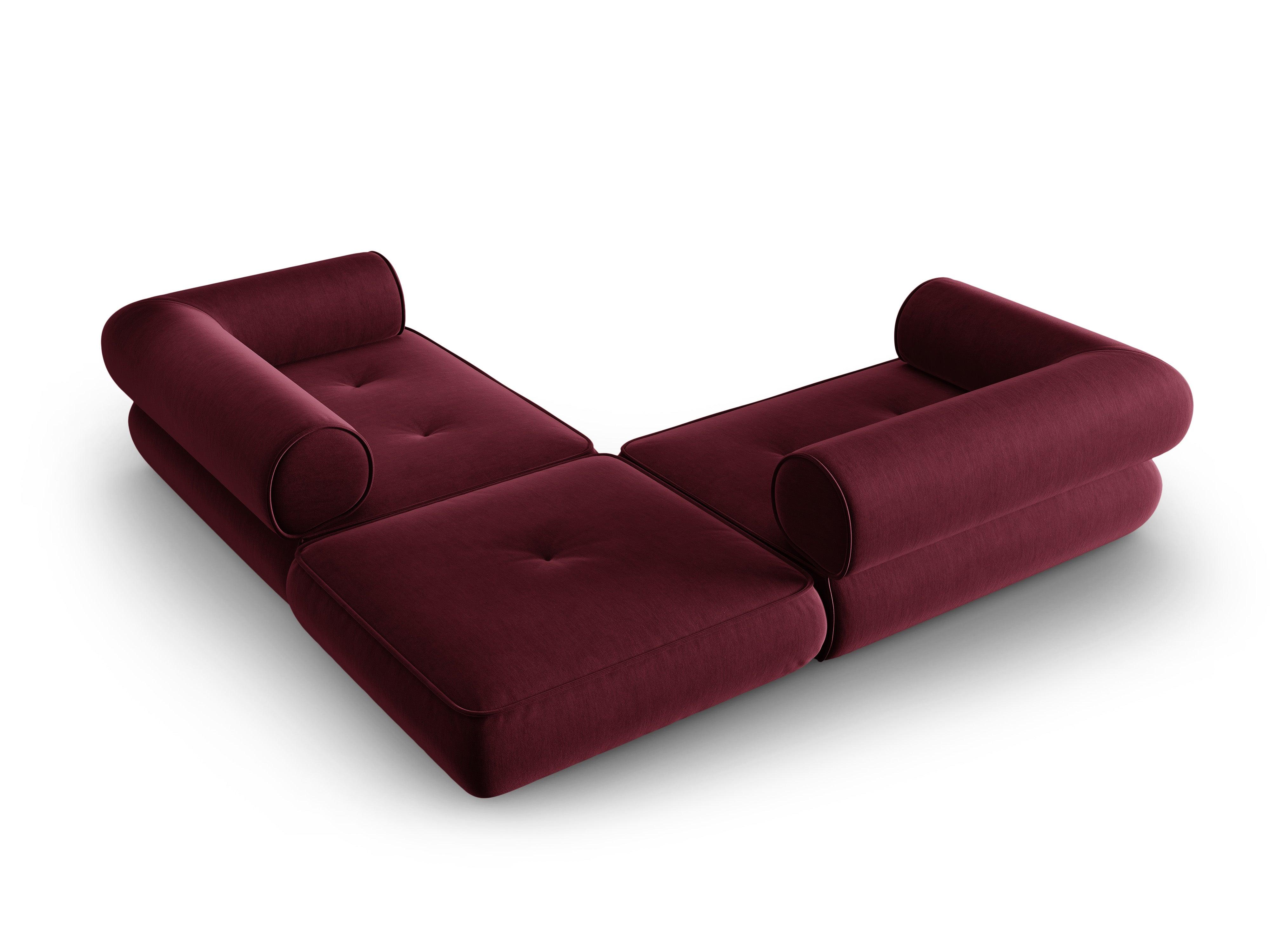 Narożnik w tkaninie szenilowej symetryczny otwarty LILY burgundowy Maison Heritage Eye on Design