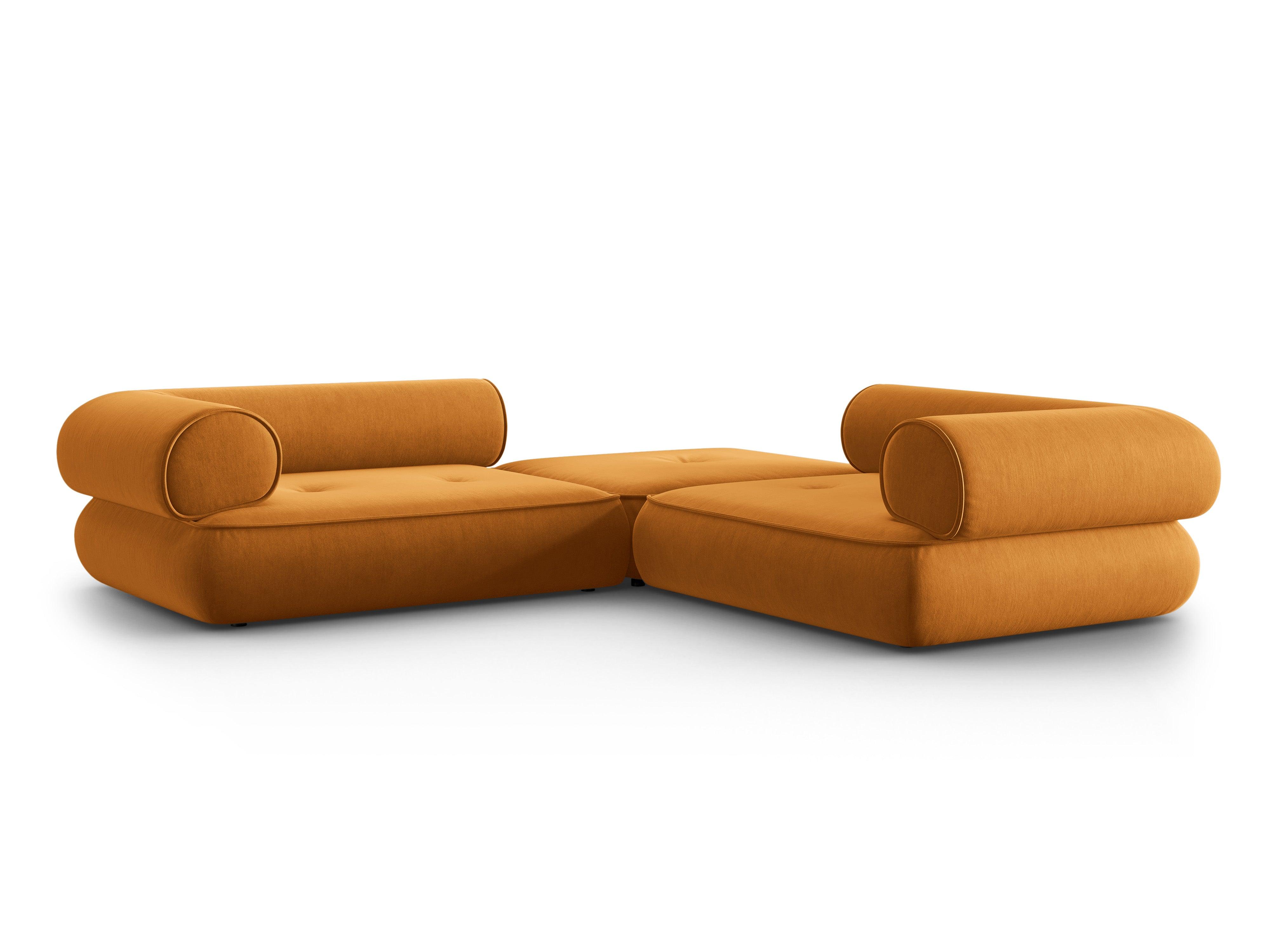 Narożnik w tkaninie szenilowej symetryczny otwarty LILY musztardowy Maison Heritage Eye on Design