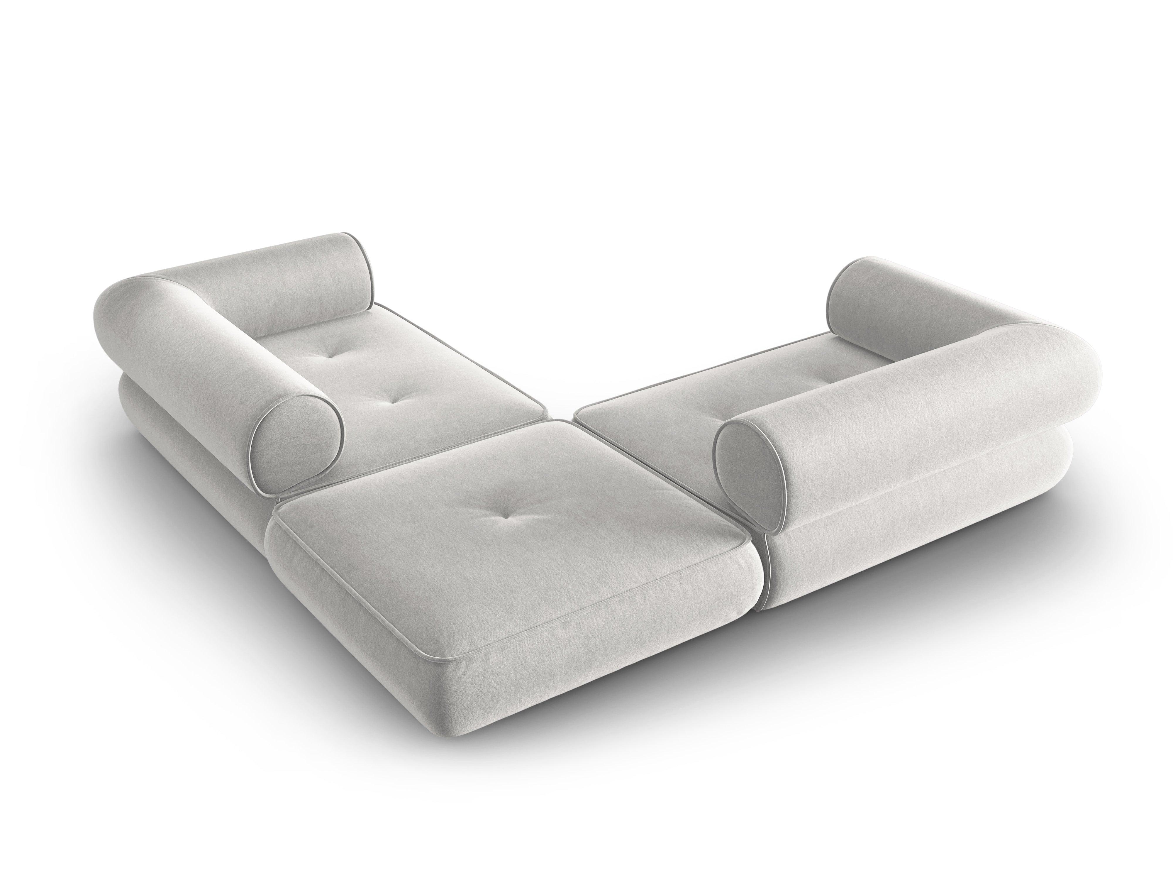 Narożnik w tkaninie szenilowej symetryczny otwarty LILY srebrny Maison Heritage Eye on Design