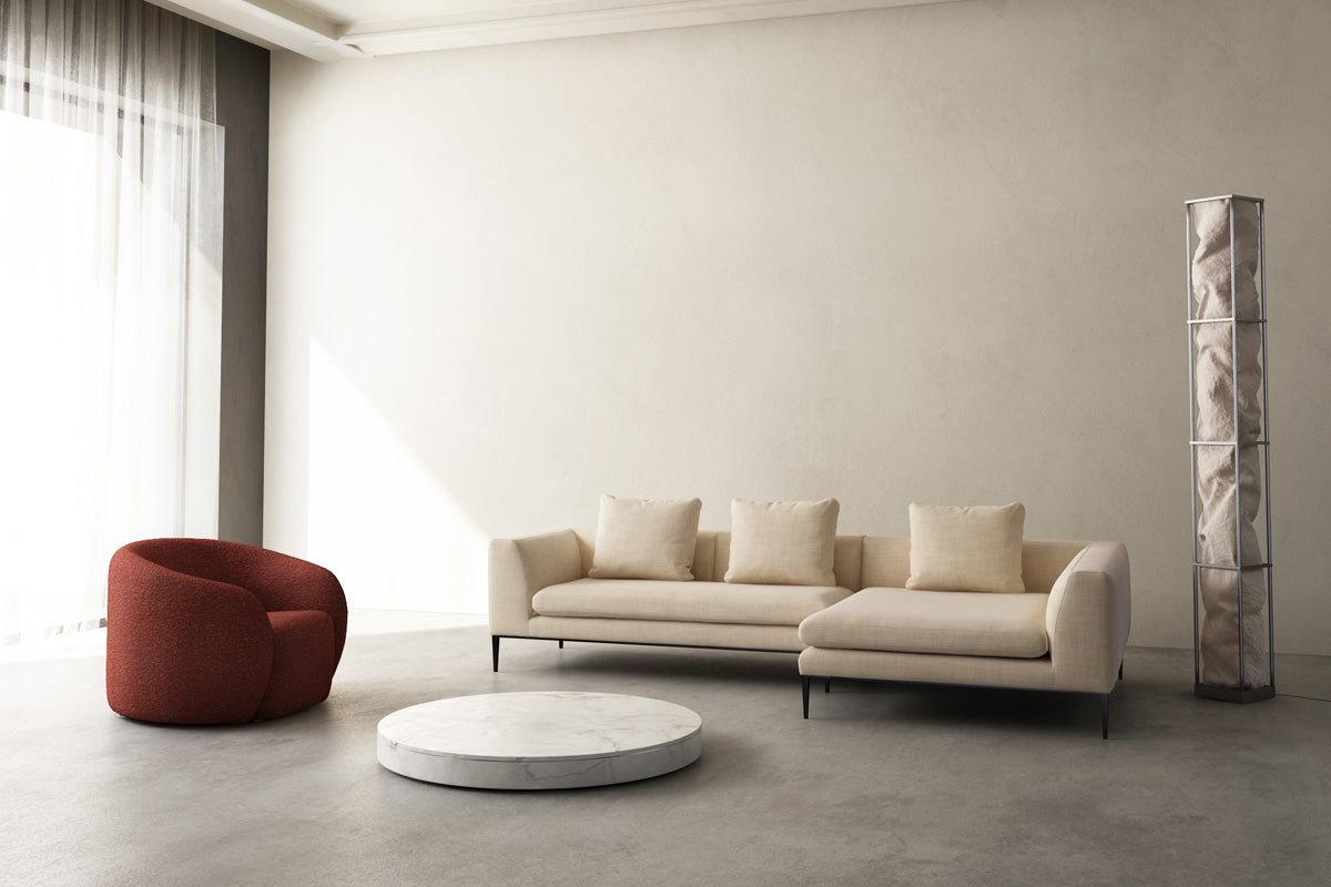 Right-facing chaise lounge NASH upholstered with a black base