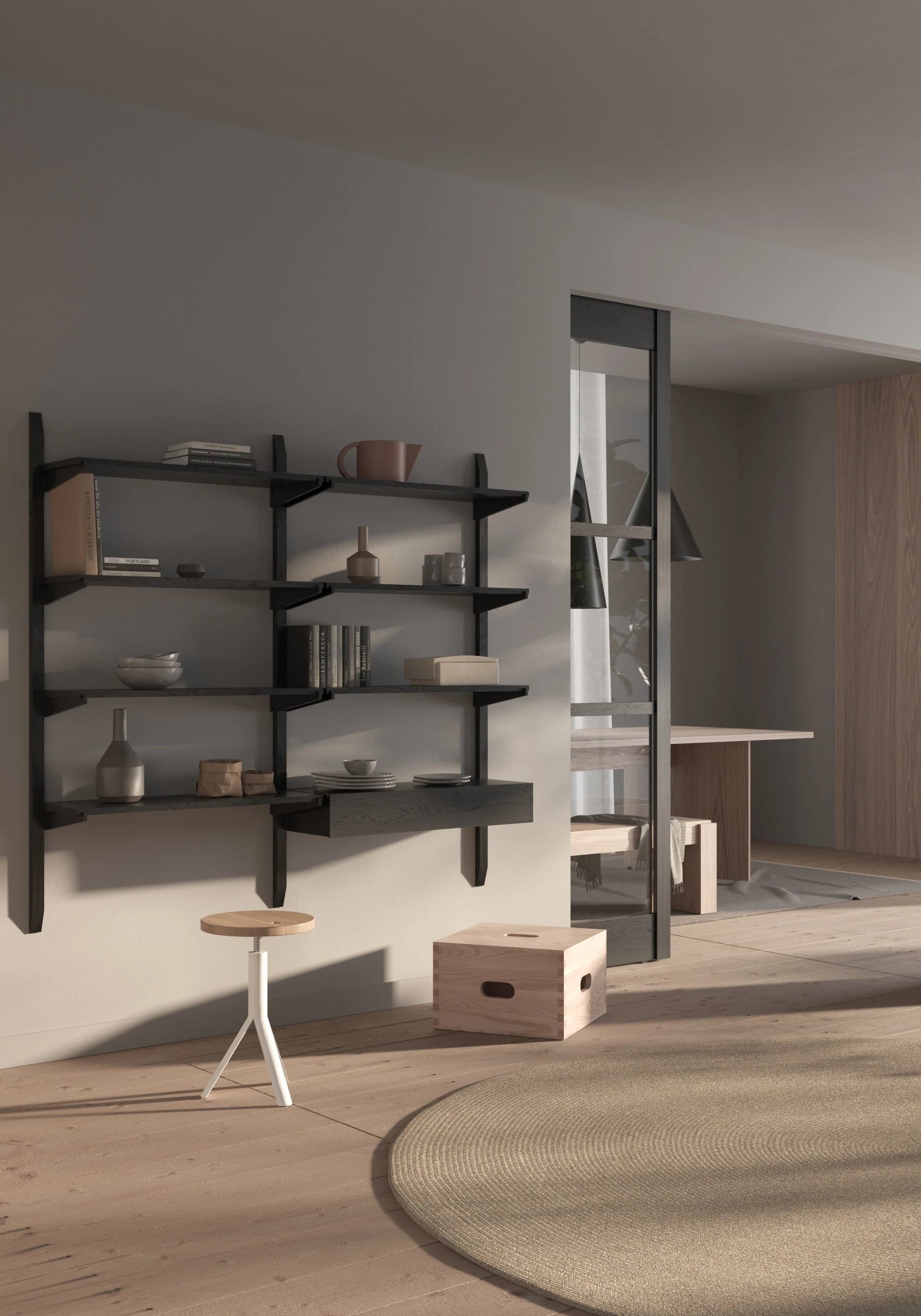 NOKI shelf system black oak wood