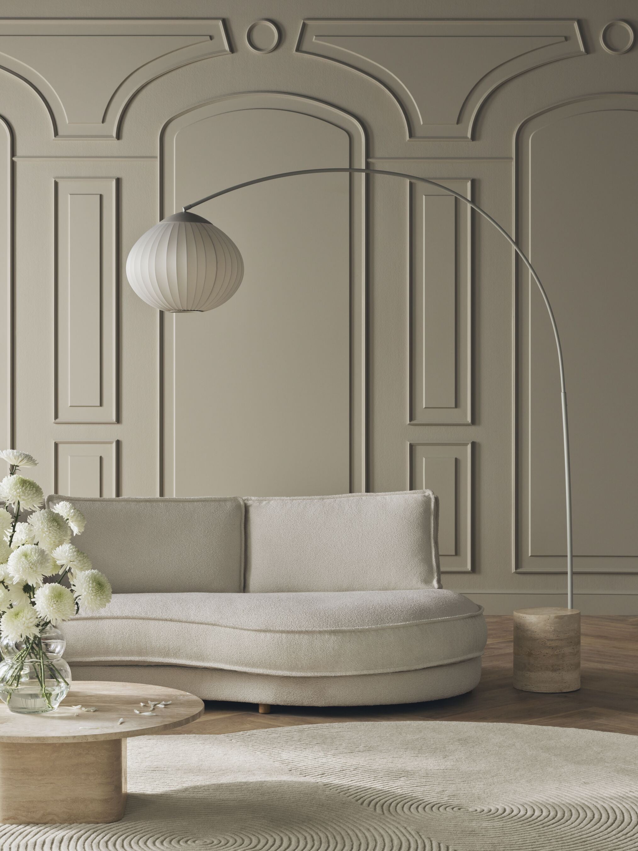 Noora 3-Modul-Sofa mit einer abgerundeten rechten Seite und einer Eichenbasis