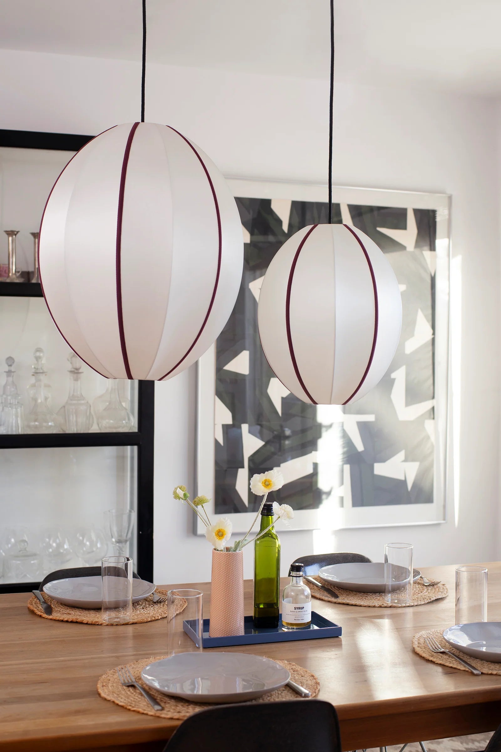 Oval lampshade broken white with burgundy
