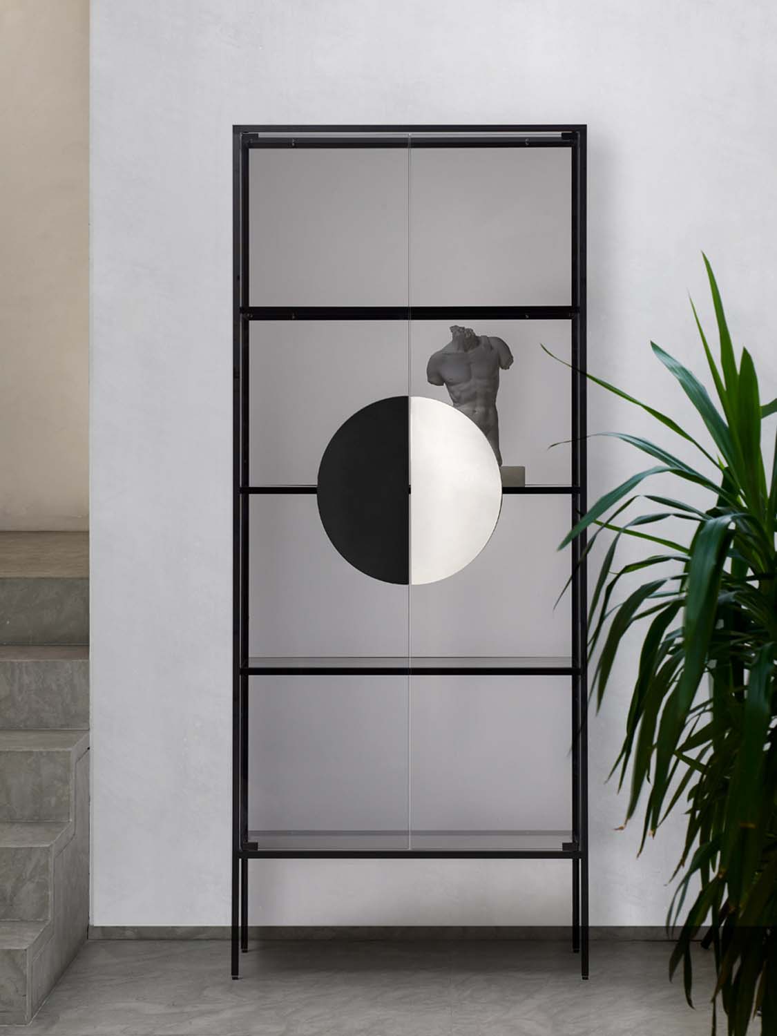 YANG black glass display cabinet