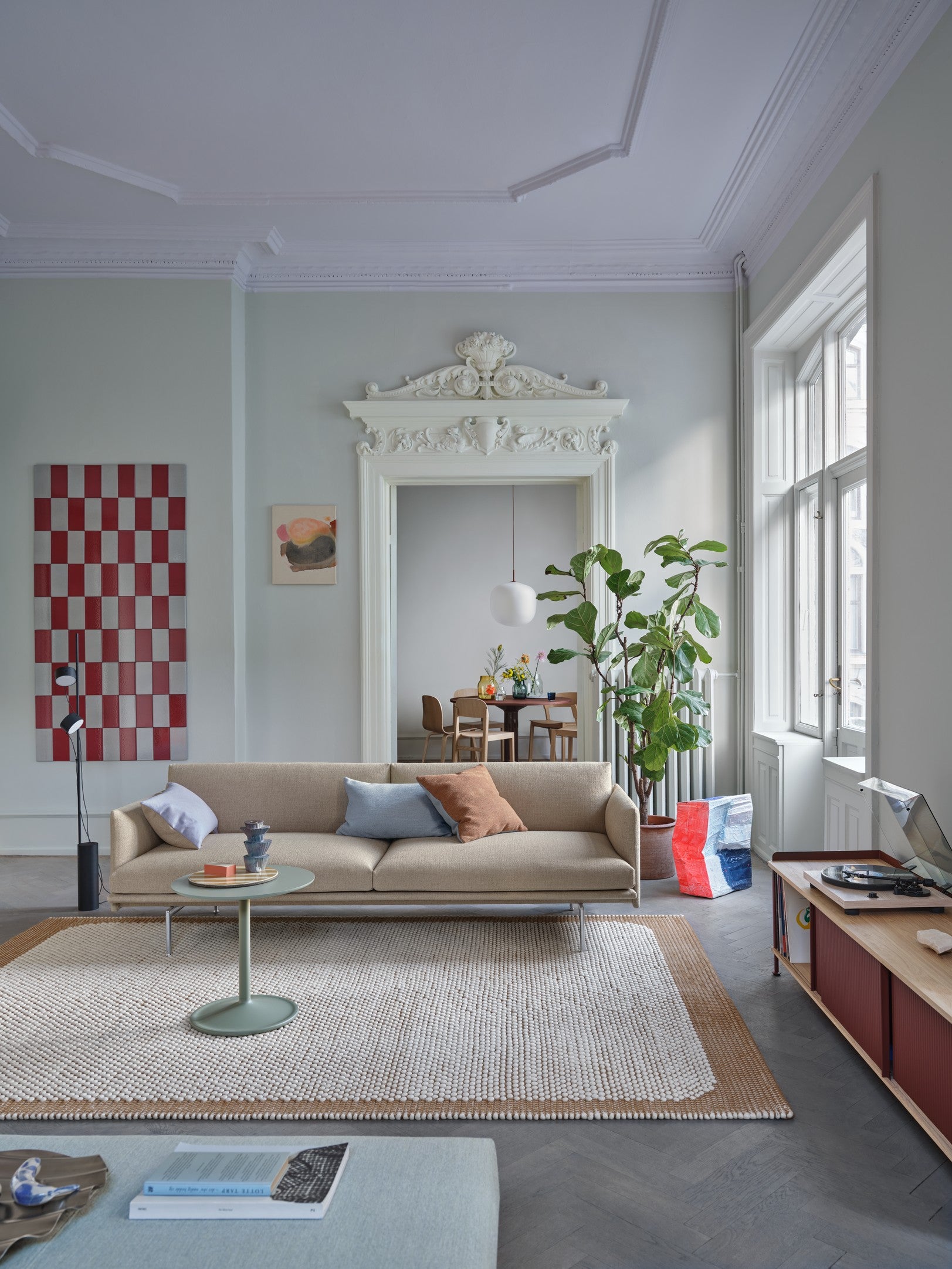 Szafka RTV ENFOLD szary z dębowym blatem