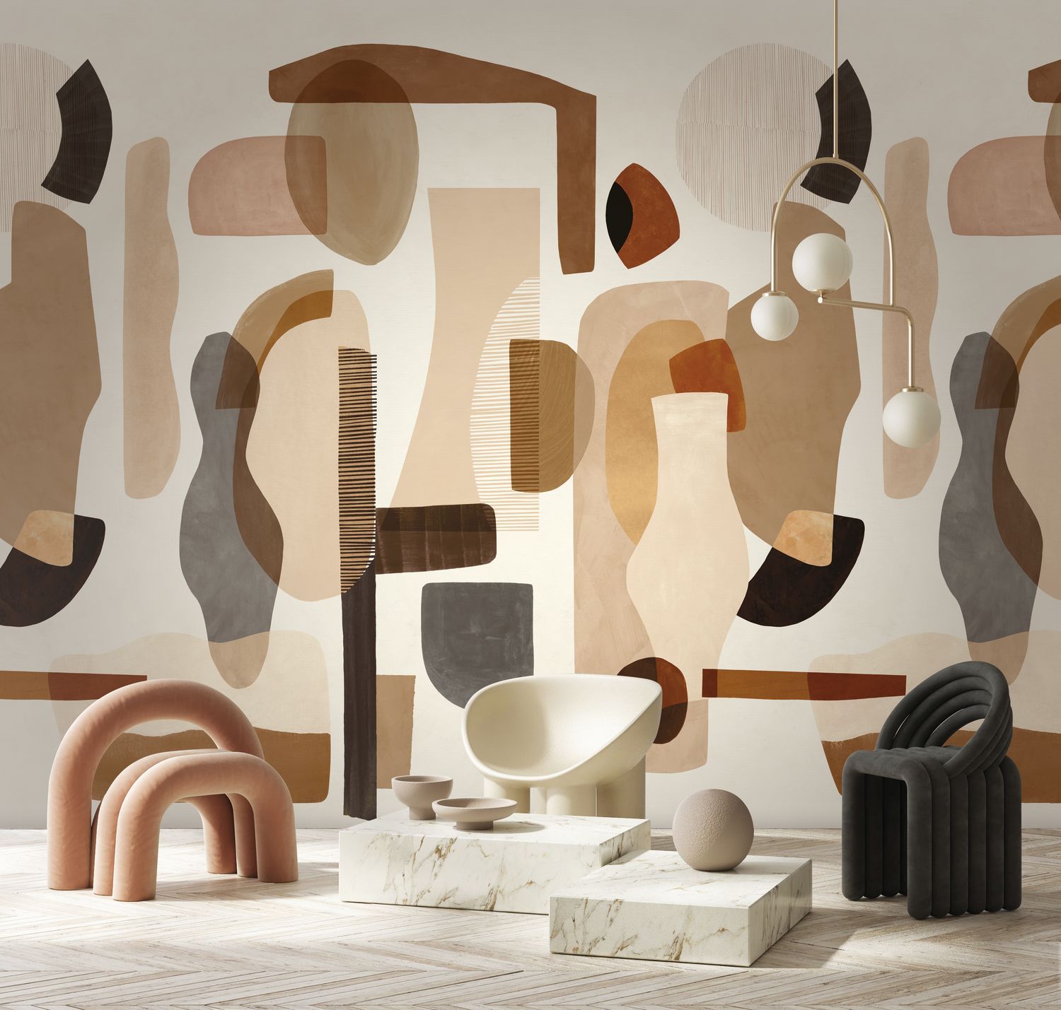 Wandbild mit abstraktem Muster AUDRIA braun mit grün