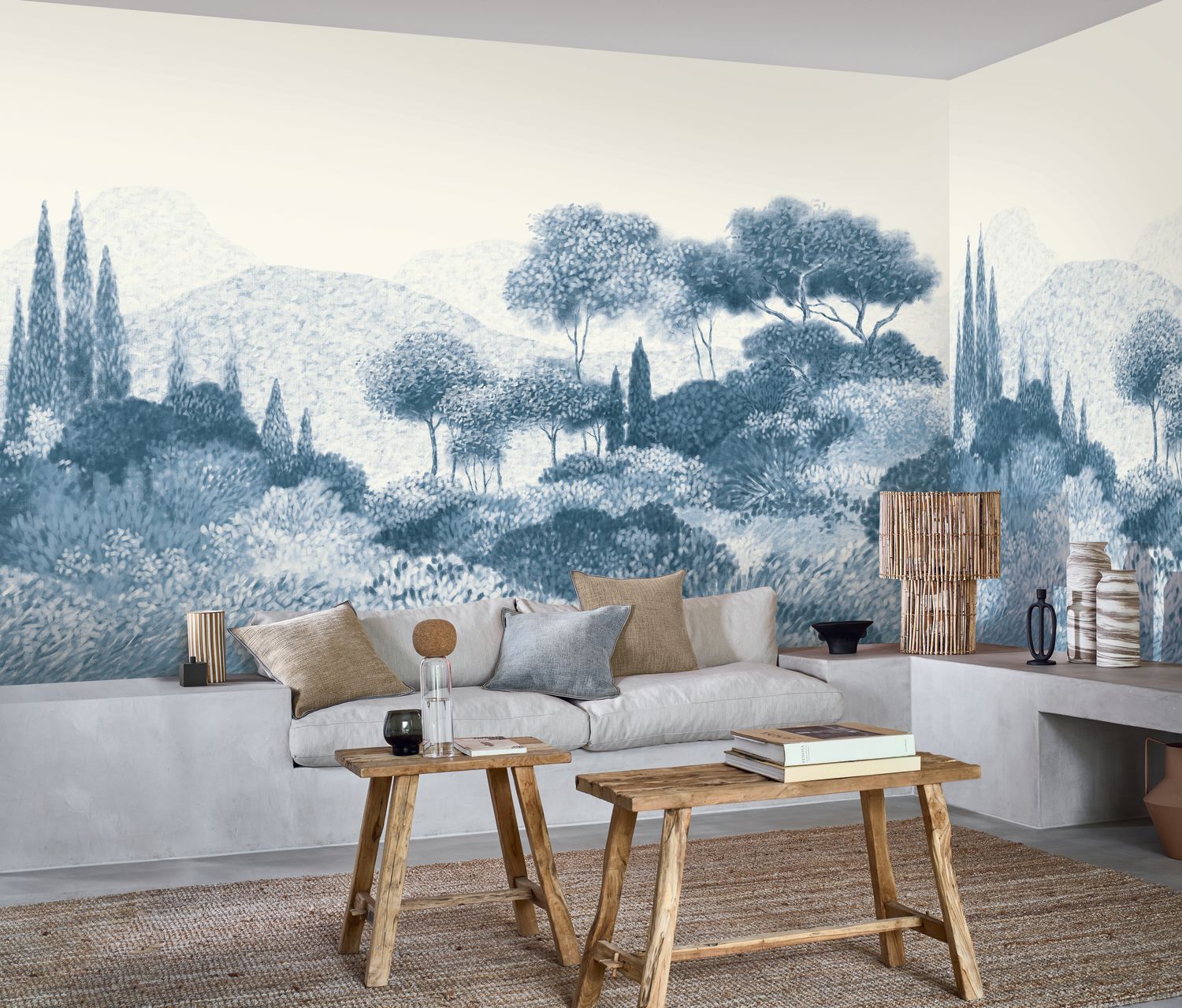 Wandbild mit Baum- und Berglandschaft MAQUIS CORSE beige