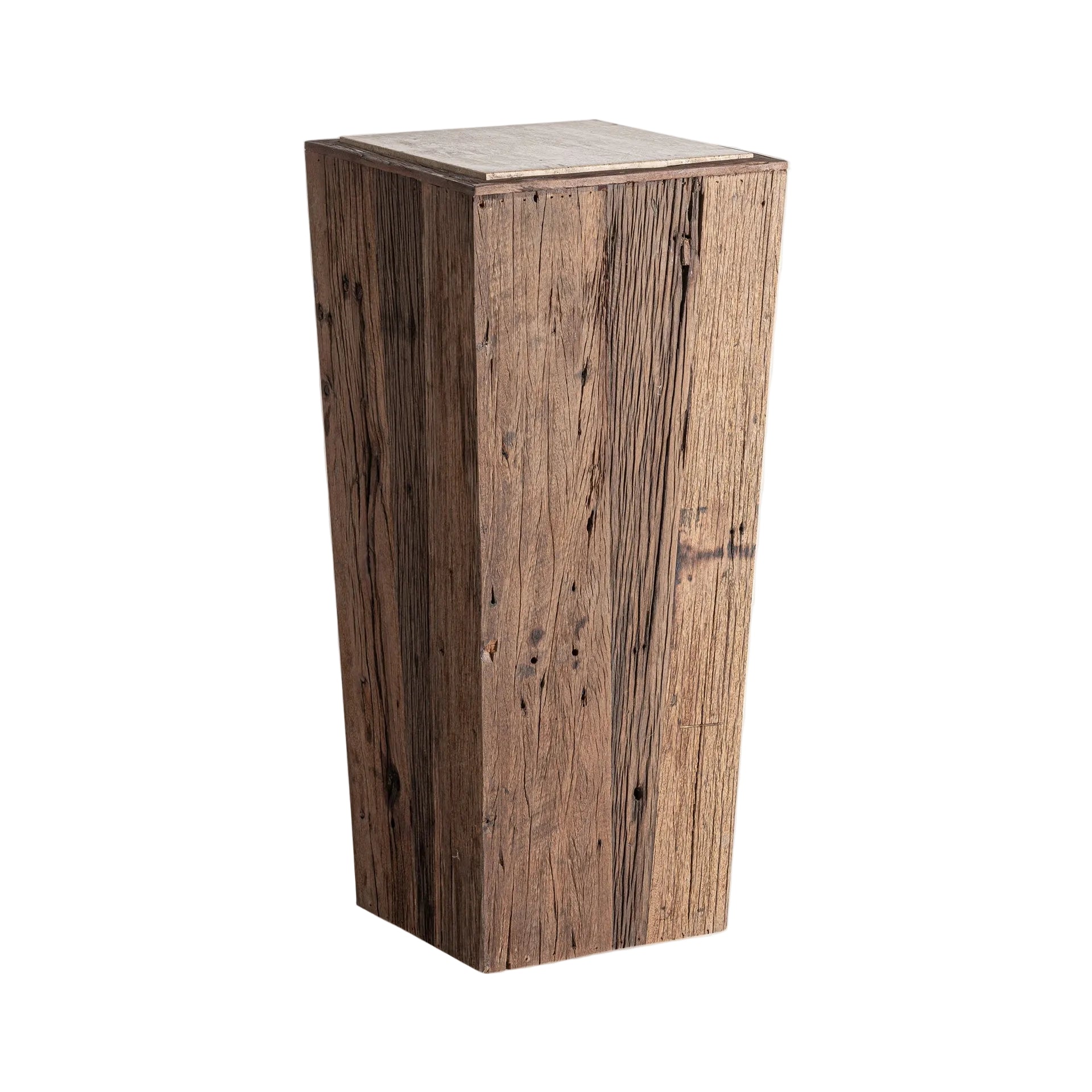 Beistelltisch MERKEM aus recyceltem Holz mit Travertinplatte