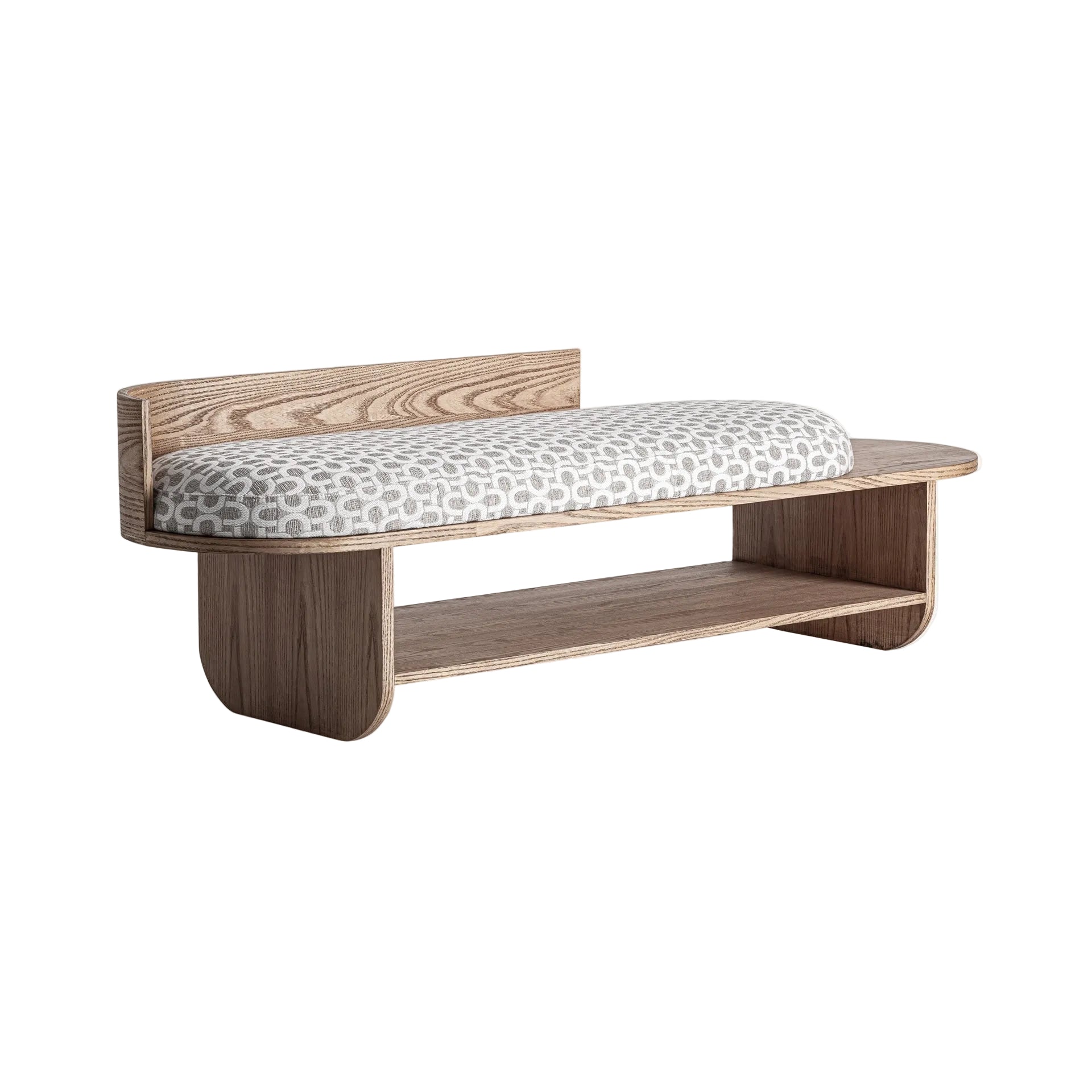 Bank KALK beige mit Basis aus Weidenholz