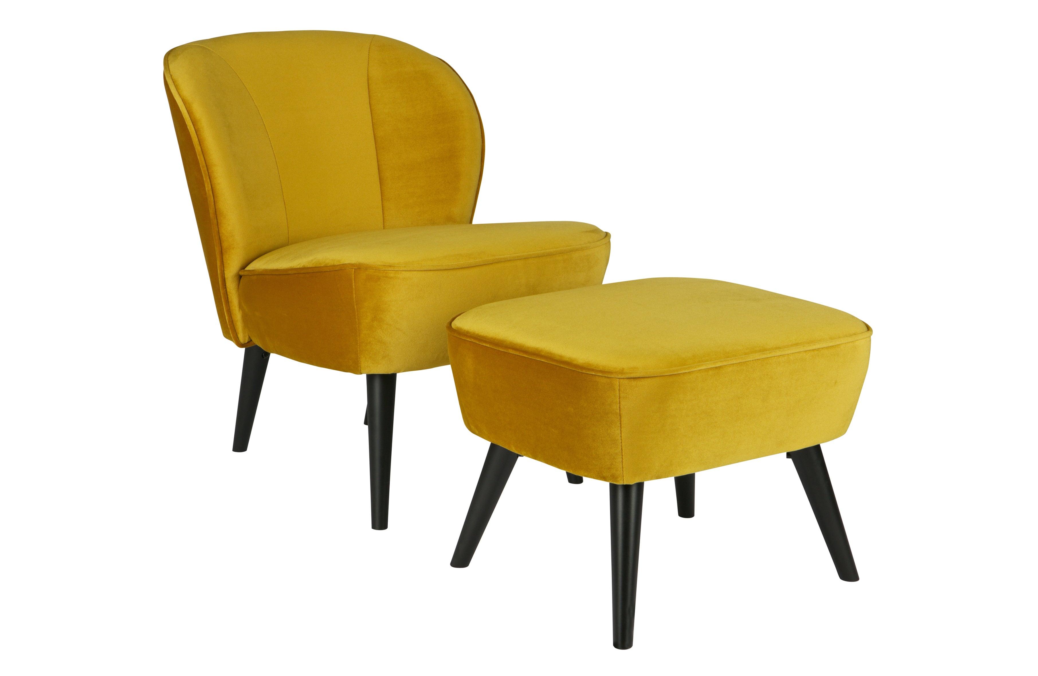 Podnóżek aksamitny SARA musztardowy Woood Eye on Design