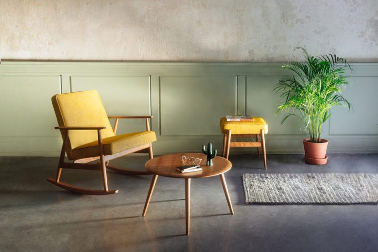 Podnóżek FOX żółty w tkaninie Marble Mustard 366 concept Eye on Design