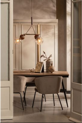 RHOMBIC Table in Teak Wood with Black Metal Base