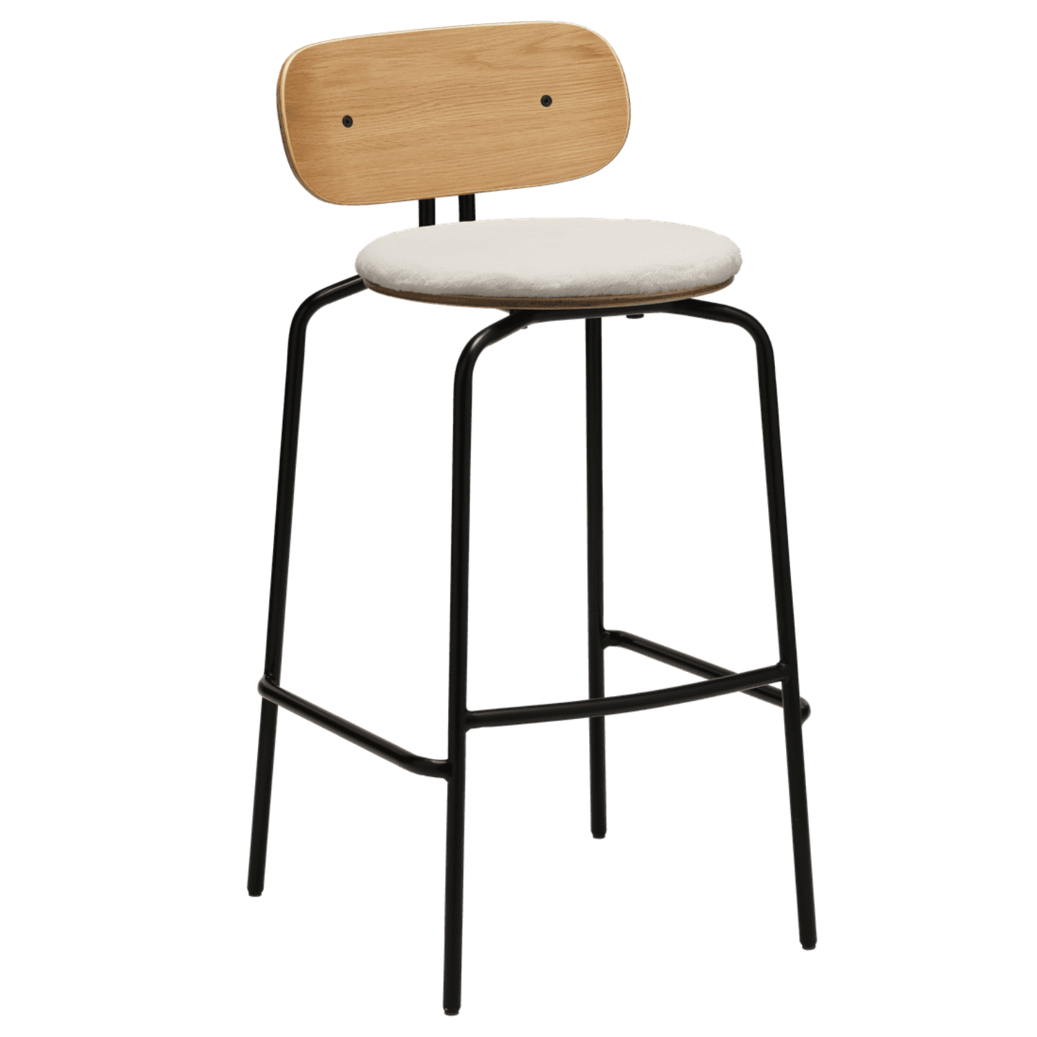 Neugieriger Hocker cremiger Plüsch mit einer schwarzen Basis