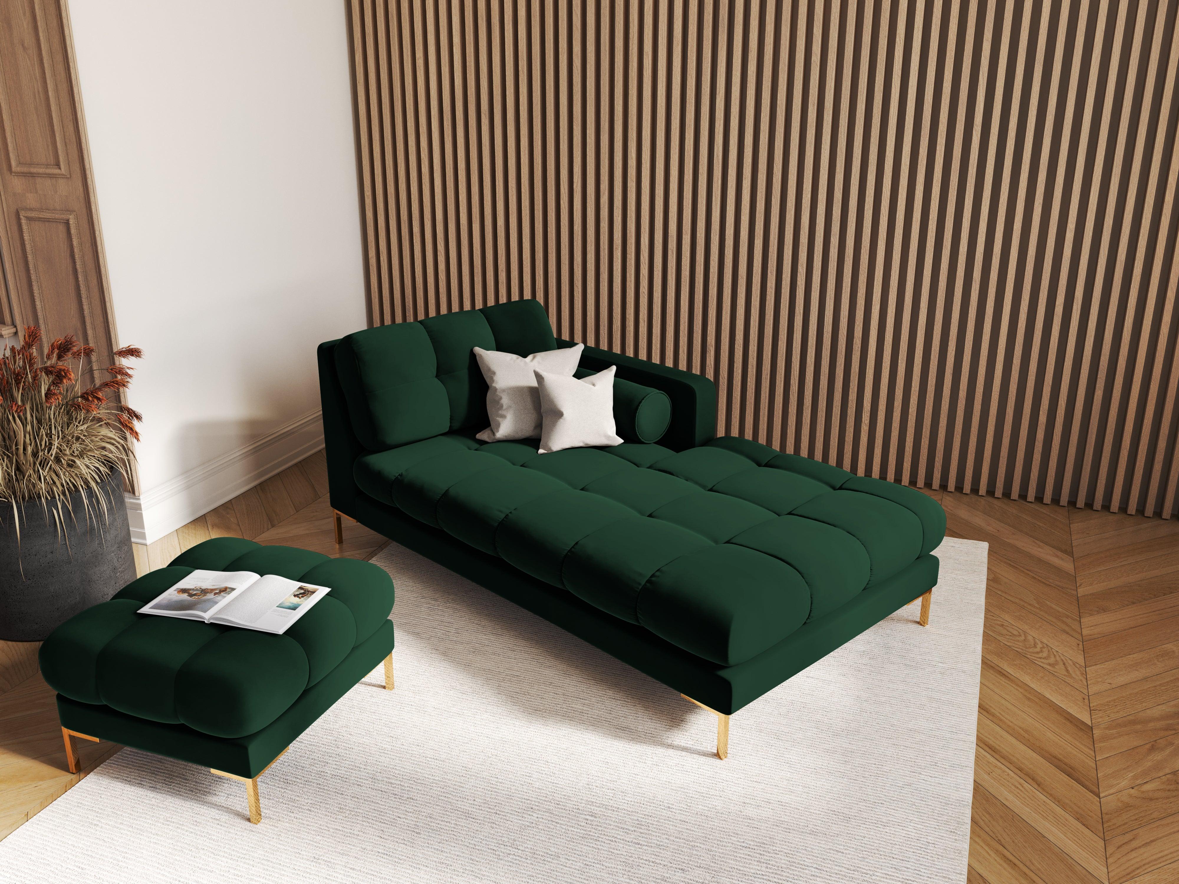 Puf aksamitny BALI butelkowa zieleń ze złotą podstawą Cosmopolitan Design Eye on Design