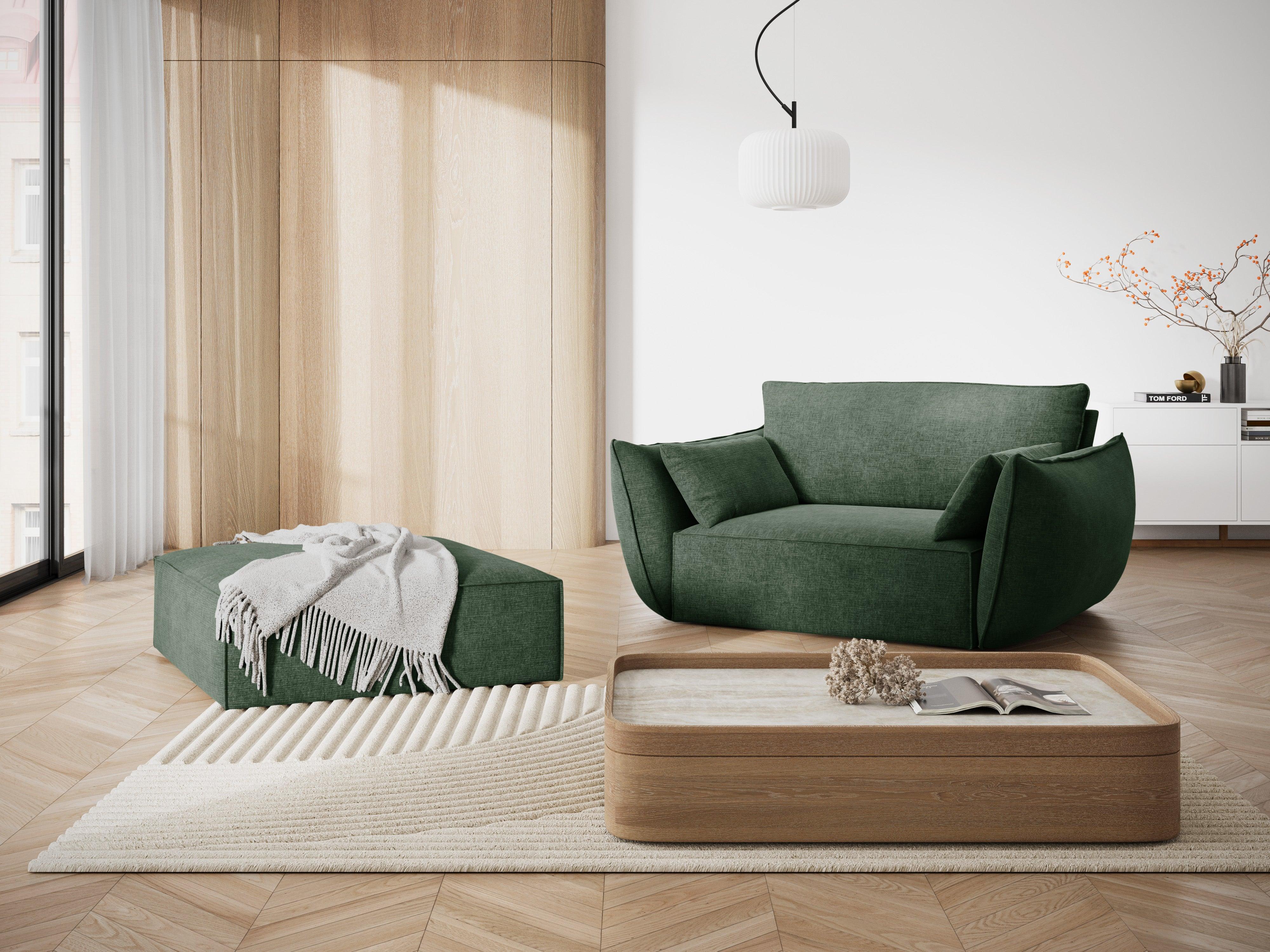 Puf w tkaninie szenilowej VANDA butelkowa zieleń Mazzini Sofas Eye on Design