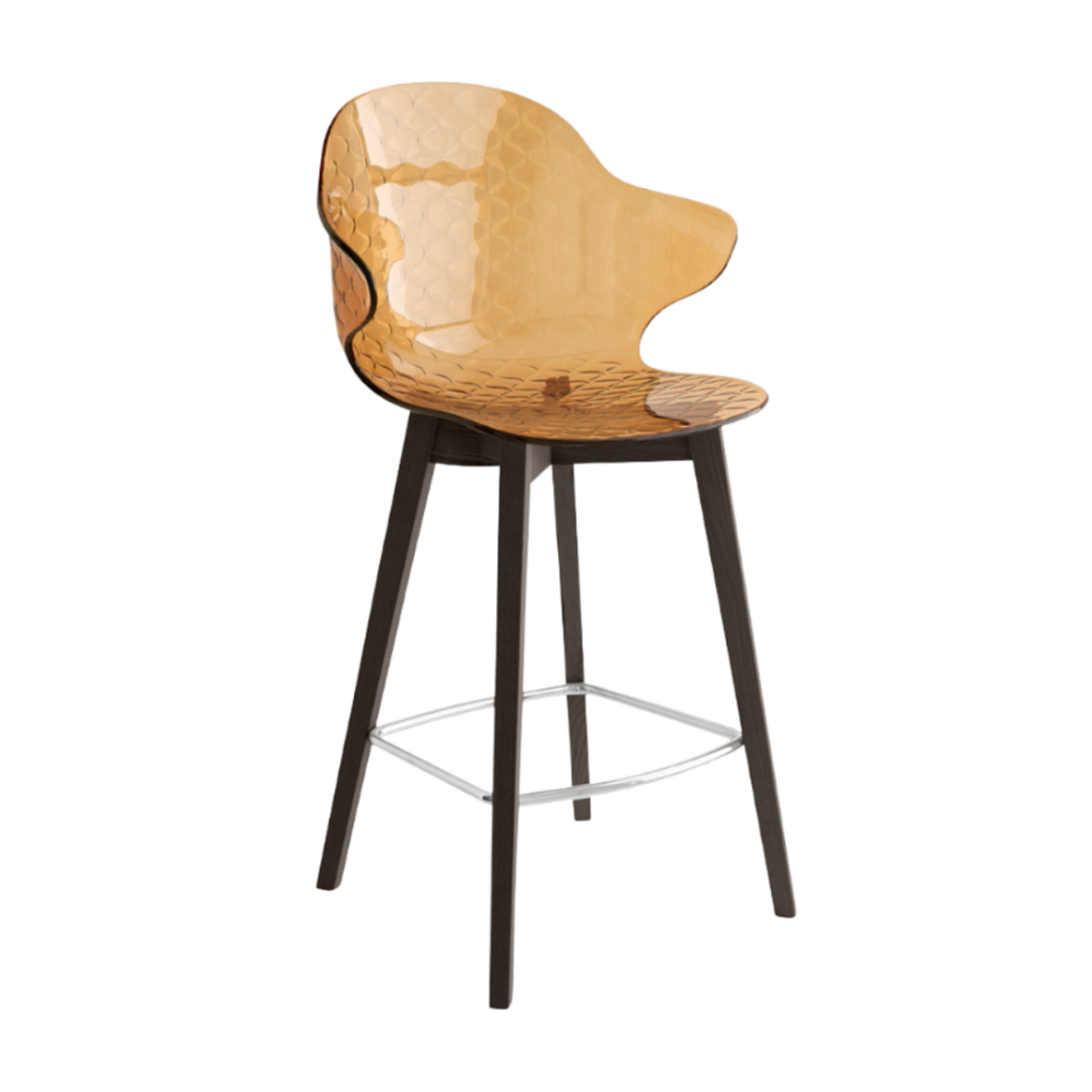 Barhocker SAINT TROPEZ mit braunem Sitz und dunklem Holzgestell