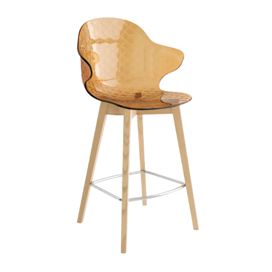 Barhocker SAINT TROPEZ mit braunem Sitz und heller Holzunterkonstruktion