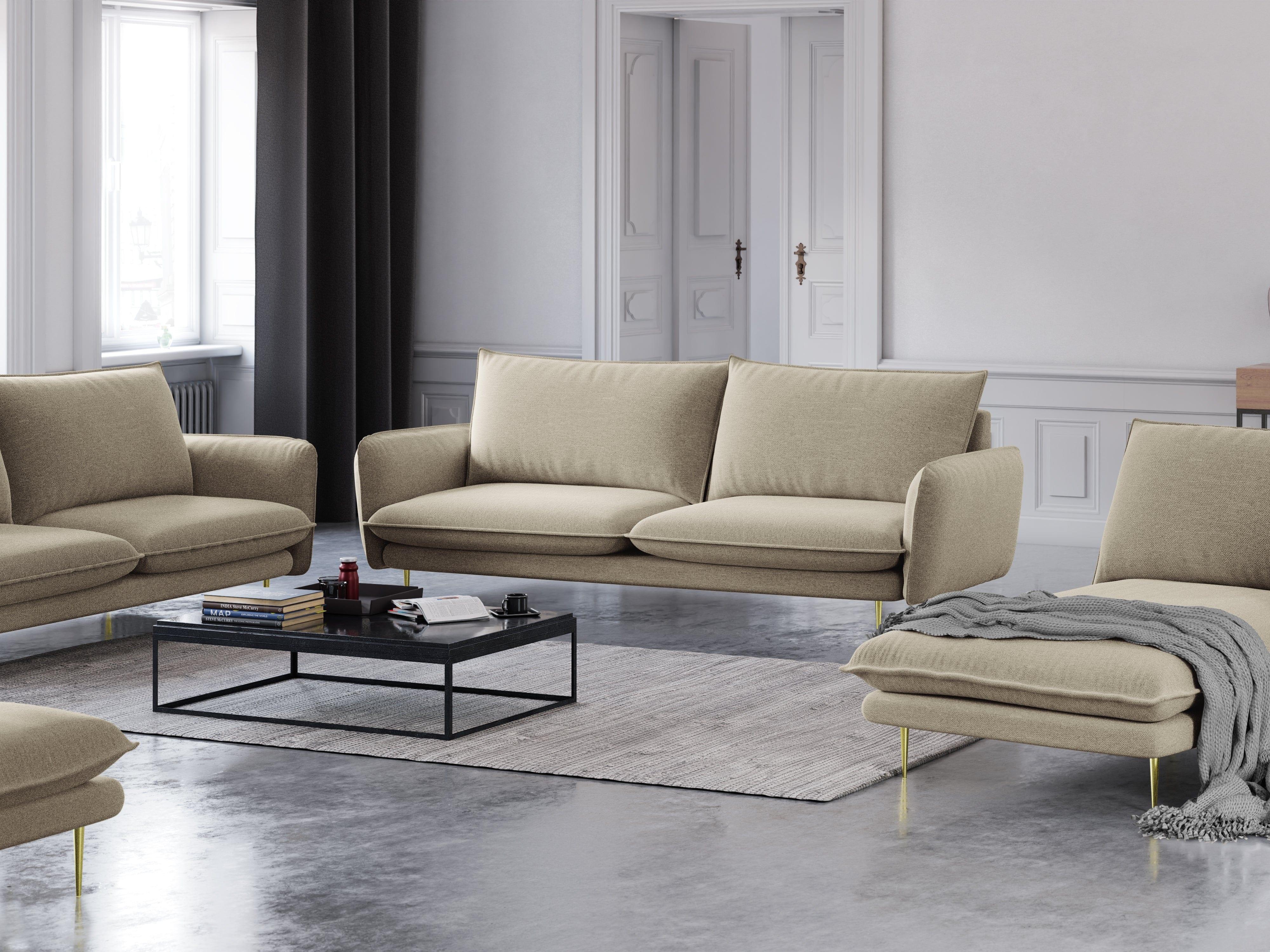 Sofa 3-osobowa VIENNA beżowy ze złotą podstawą Cosmopolitan Design Eye on Design