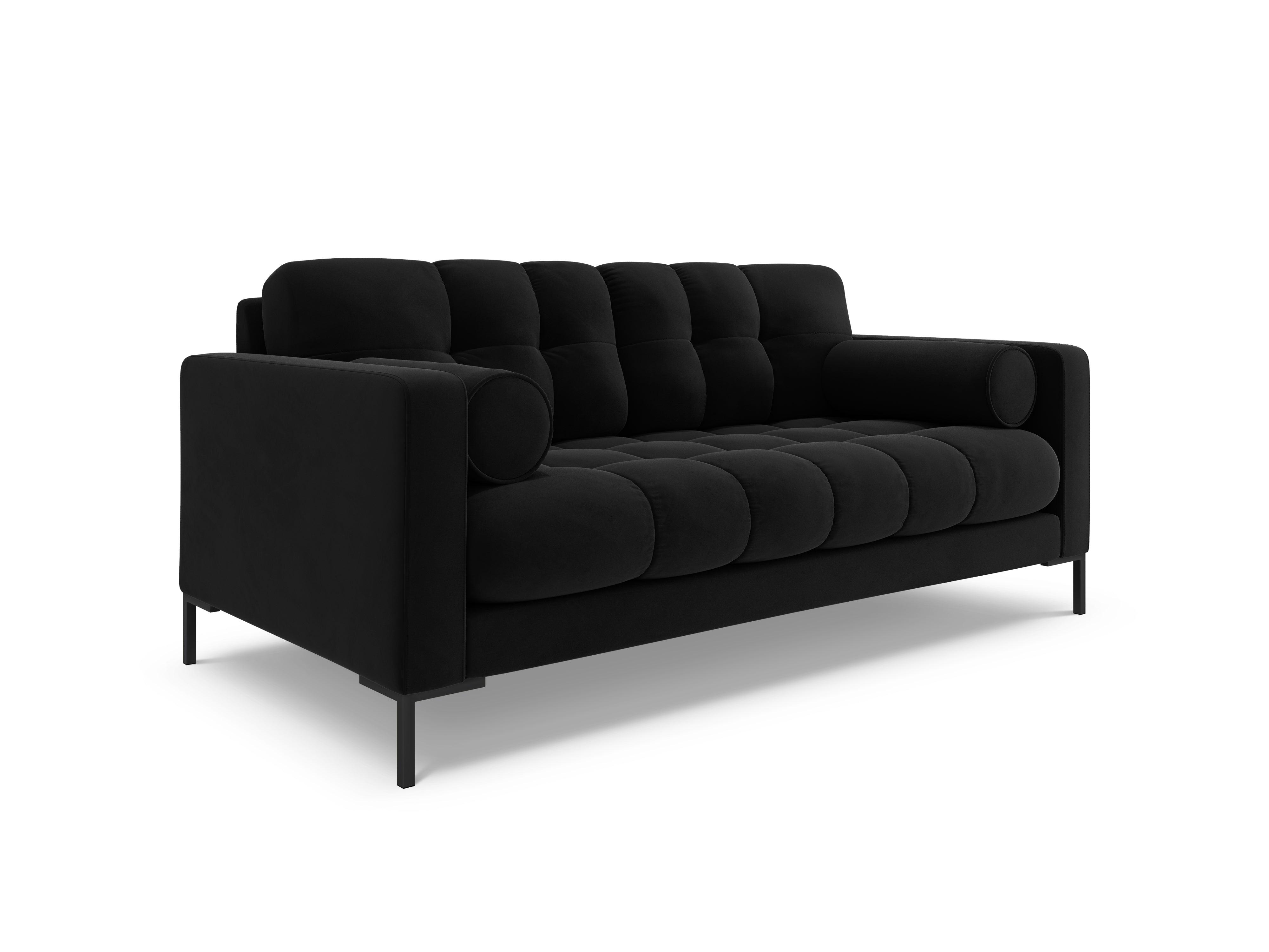 Sofa aksamitna 2-osobowa BALI czarny z czarną podstawą – Cosmopolitan Design