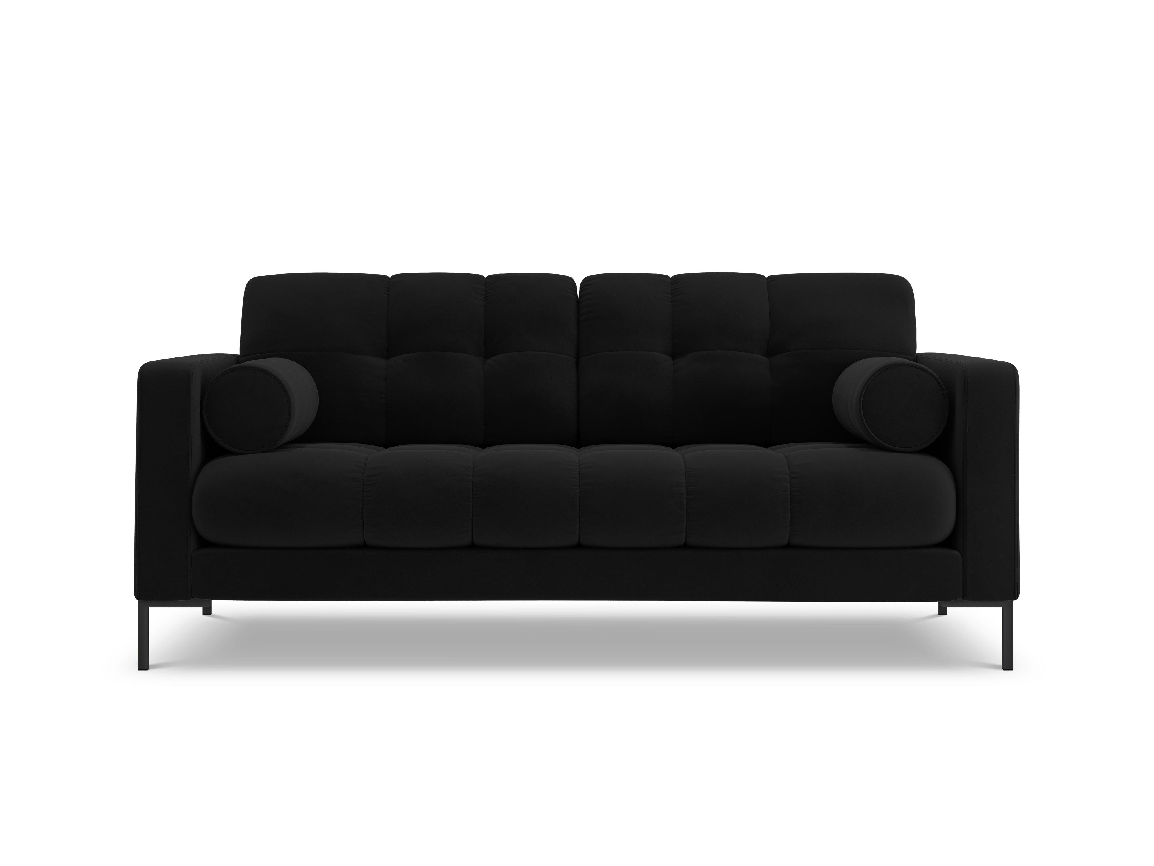 Sofa aksamitna 2-osobowa BALI czarny z czarną podstawą – Cosmopolitan Design