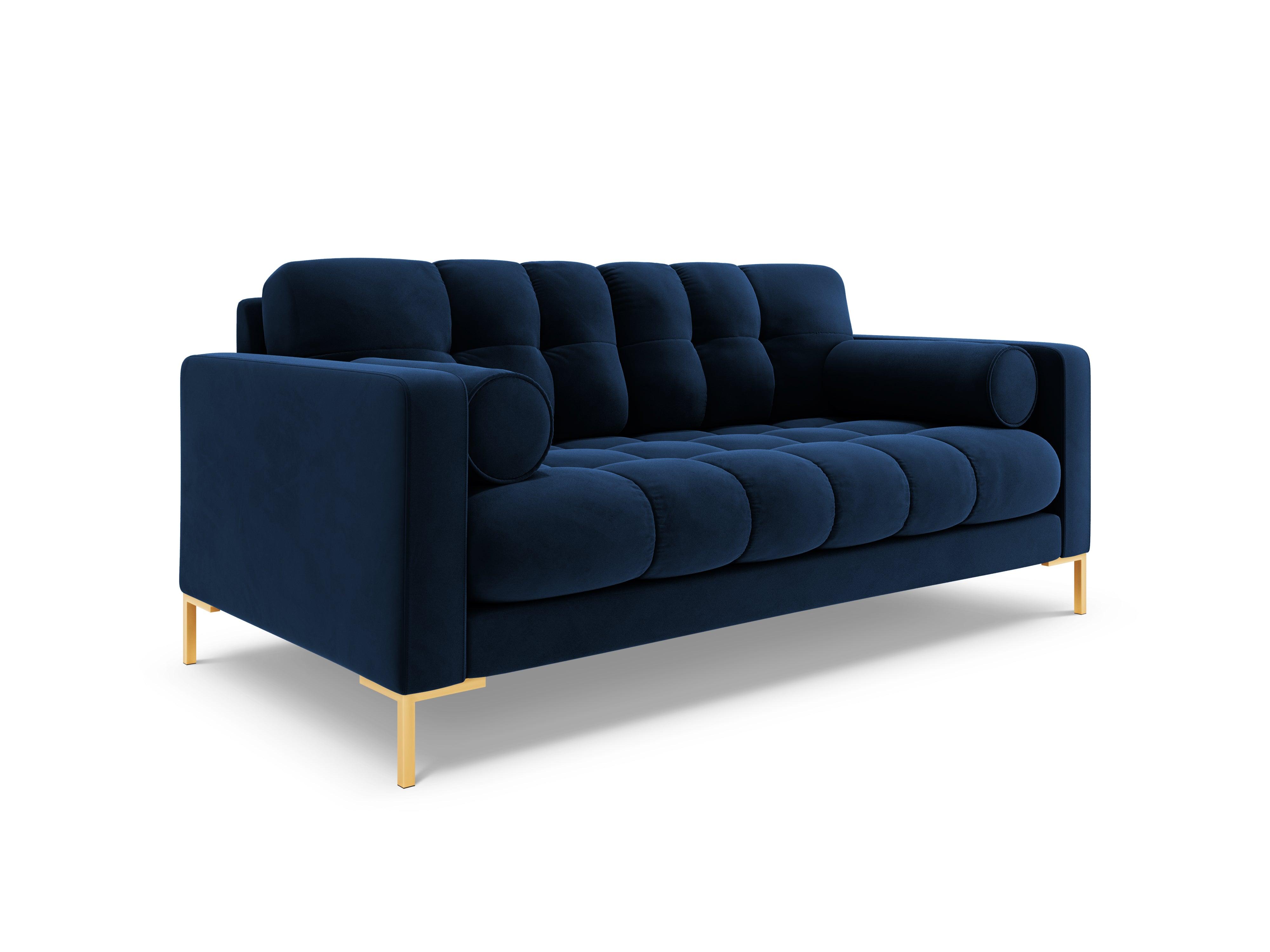 Sofa aksamitna 2-osobowa BALI granat królewski ze złotą podstawą Cosmopolitan Design Eye on Design
